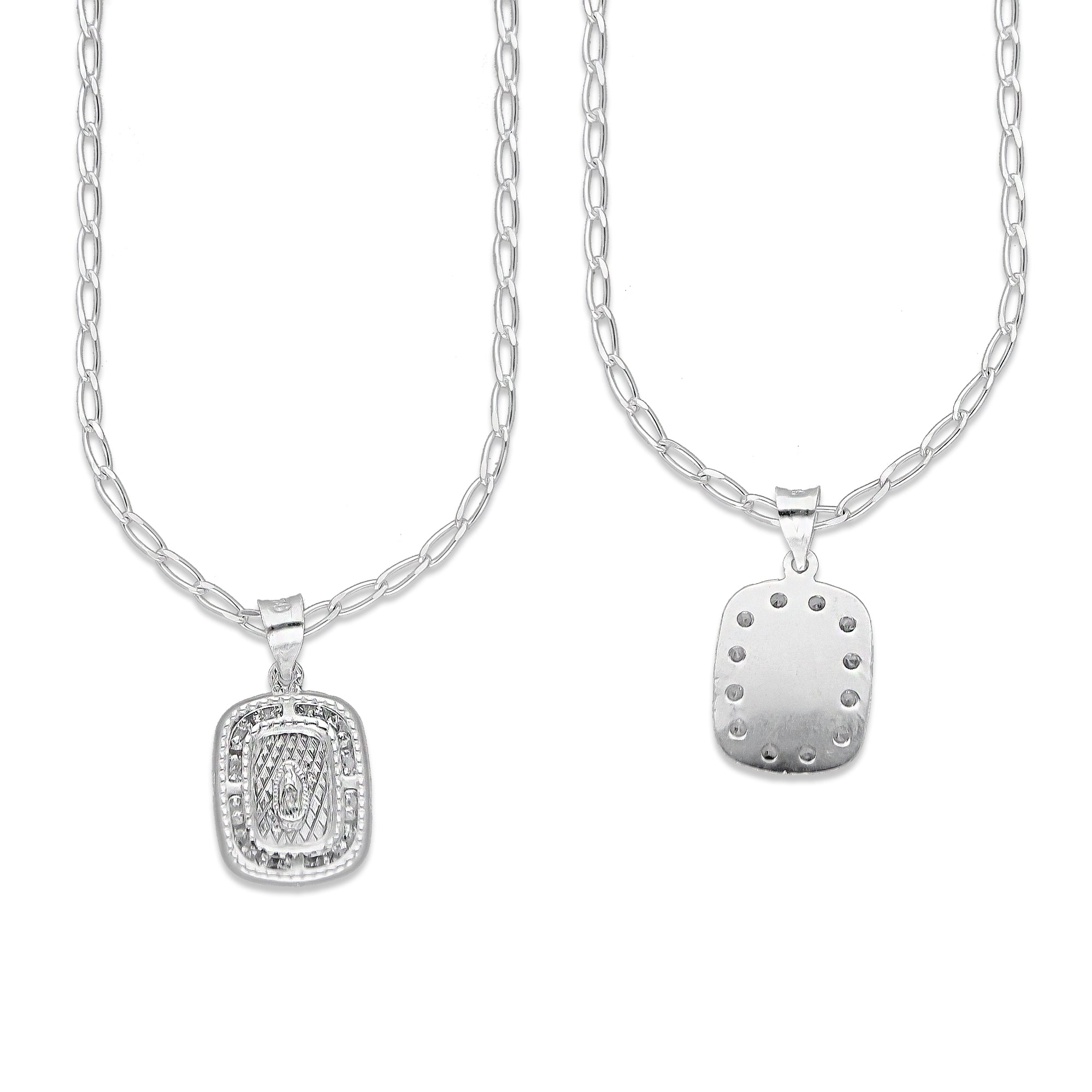 LPDP134 Cadena + Dije Medalla Virgen Rectangulo Micro en Plata .925 2594100249