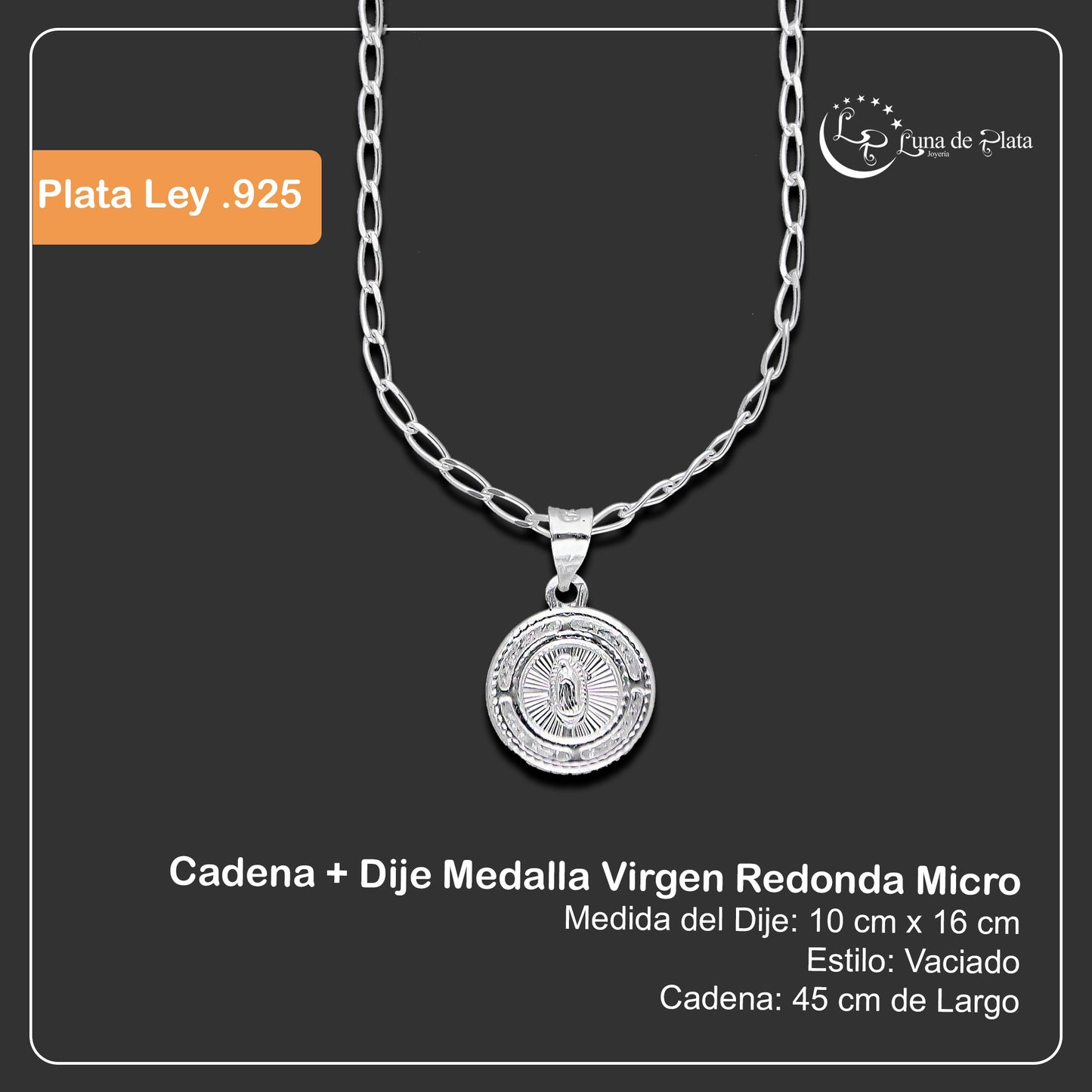 LPDP135 Cadena + Dije Medalla Virgen Redonda Micro en Plata .925 4440232464