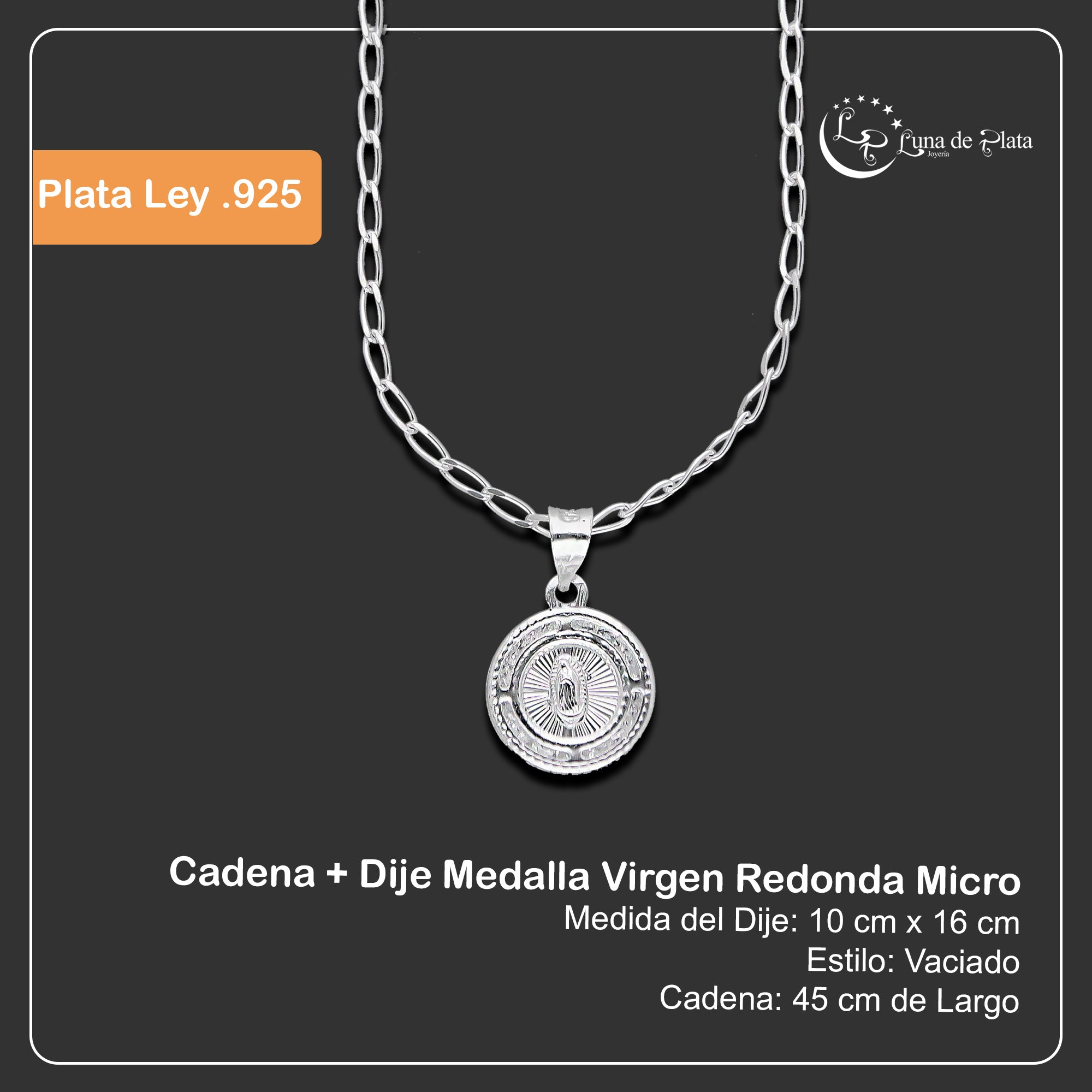 LPDP135 Cadena + Dije Medalla Virgen Redonda Micro en Plata .925 4440232464