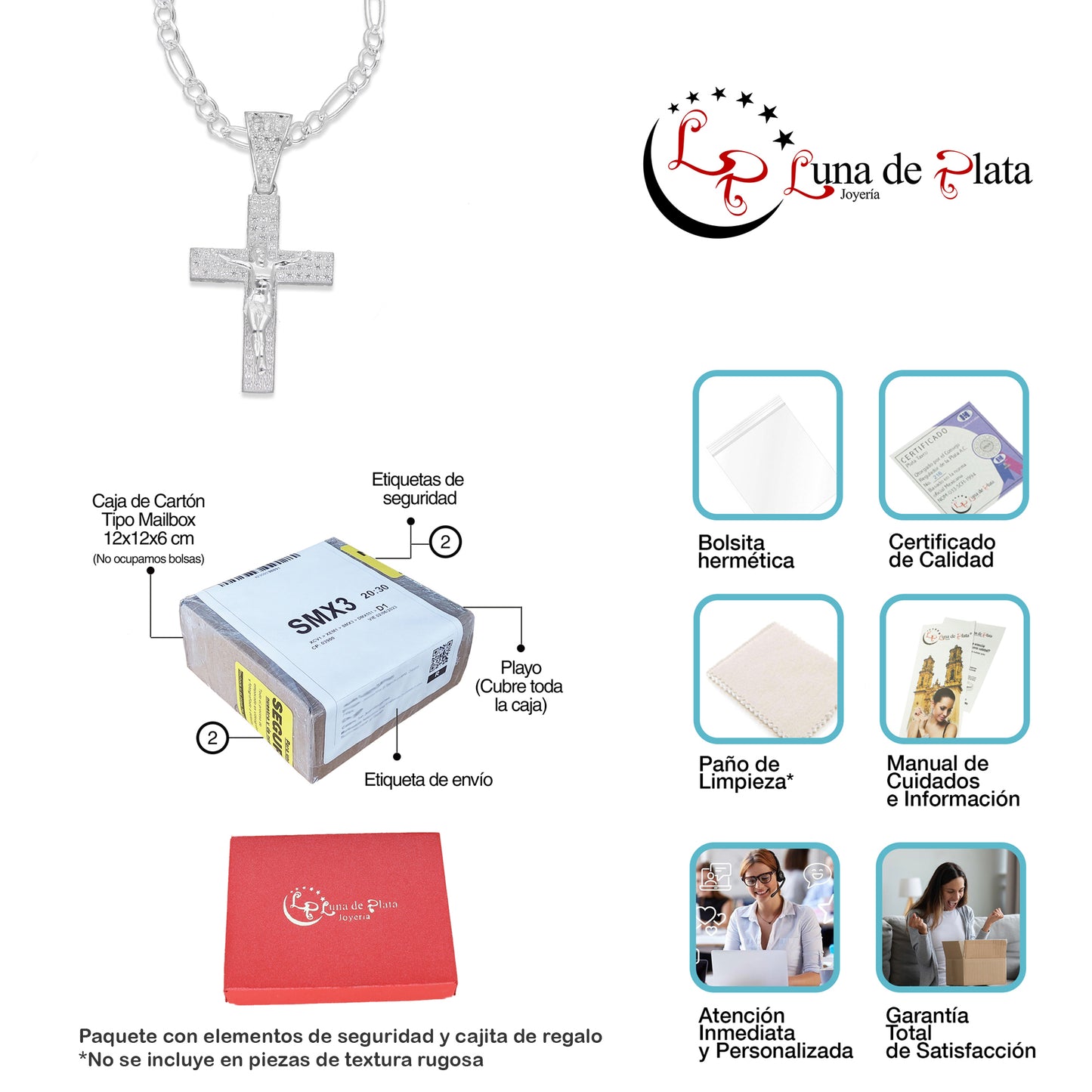 LPDP136 Cadena + Dije Crucifijo Struct Pavé 1.8 cm x 3.7 cm en Plata .925 2600999315