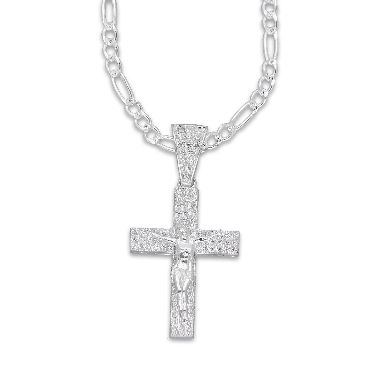 LPDP136 Cadena + Dije Crucifijo Struct Pavé 1.8 cm x 3.7 cm en Plata .925 2600999315