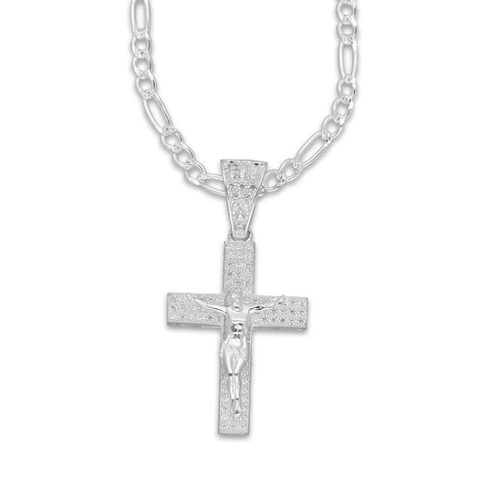 LPDP136 Cadena + Dije Crucifijo Struct Pavé 1.8 cm x 3.7 cm en Plata .925 2600999315