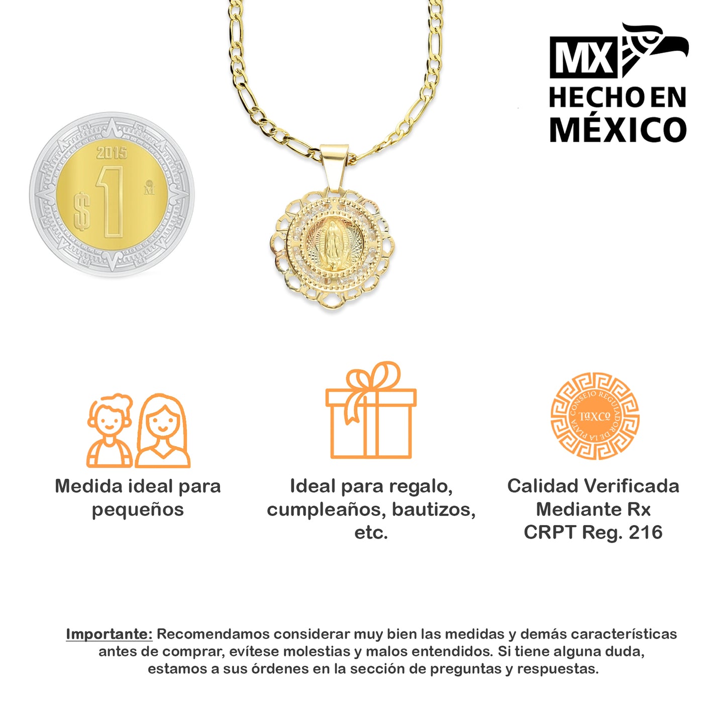 LPDPAU002-G Medalla Virgen Ol Zirconia Oro Sólido 10 K It + Cadena Regalo 3359088648