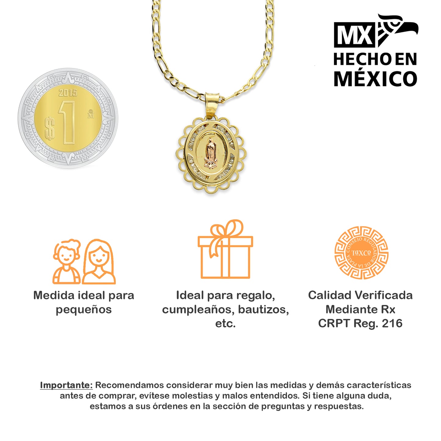 LPDPAU005-G Medalla Virg Ol Ov con Zirc Oro Sólido 10 K It + Cadena Regalo 3359103418