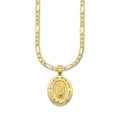 LPDPAU010 Cadena Oro Sólido 10K + Dije Medalla Oro Sólido 10K Virgen Oval con Zirconias Radial Florentino 1.2 cm x 2.1 cm