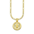 LPDPAU011 Cadena Oro Sólido 10K + Dije Medalla Oro Sólido 10K Virgen Redonda con Zirconias Radial Calado Amarillo 1.6 cm x 2.2 cm