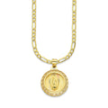 LPDPAU013 Cadena Oro Sólido 10K + Dije Medalla Oro Sólido 10K Virgen Redonda con Zirconias Radial Florentino 1.5 cm x 2.1 cm