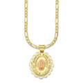 LPDPAU014 Cadena Oro Sólido 10K + Dije Medalla Oro Sólido 10K Virgen Oval con Zirconias Olan Cobriso 1.8 cm x 2.6 cm