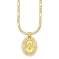 LPDPAU015 Cadena Oro Sólido 10K + Dije Medalla Oro Sólido 10K Virgen Oval Olan con Zirconias Orilla Corazones 1.7 cm x 2.6 cm