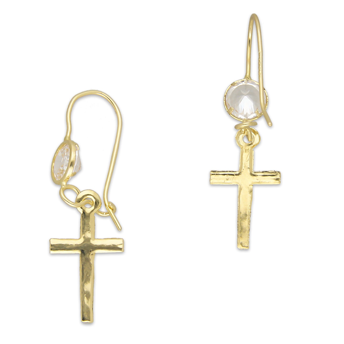 LPEAR001 Arete Arillo Oro Sólido 10K Modelo Cruz Colgante con Zirconia Blanca 2530958513