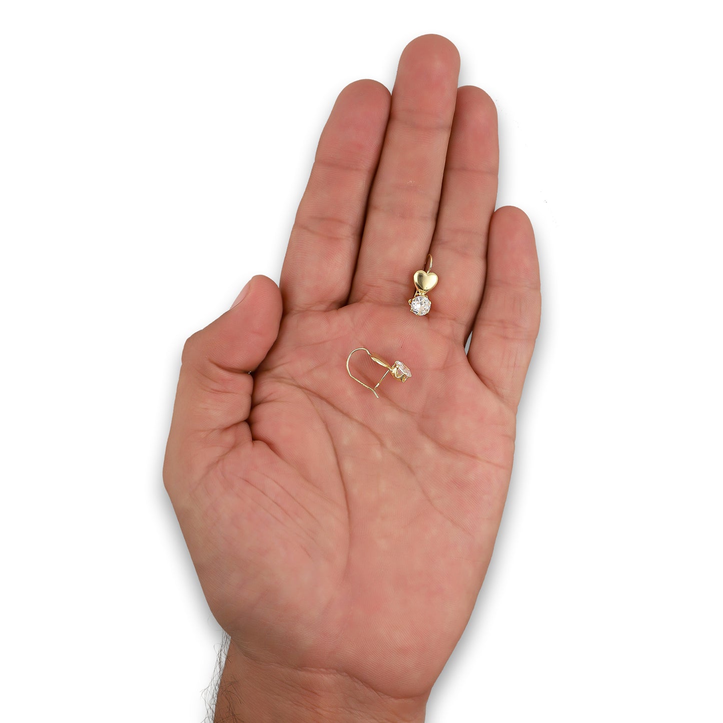 LPEAR003 Arete Arillo Oro Sólido 10K Modelo Corazón Bombeado Liso con Zirconia 2530996895