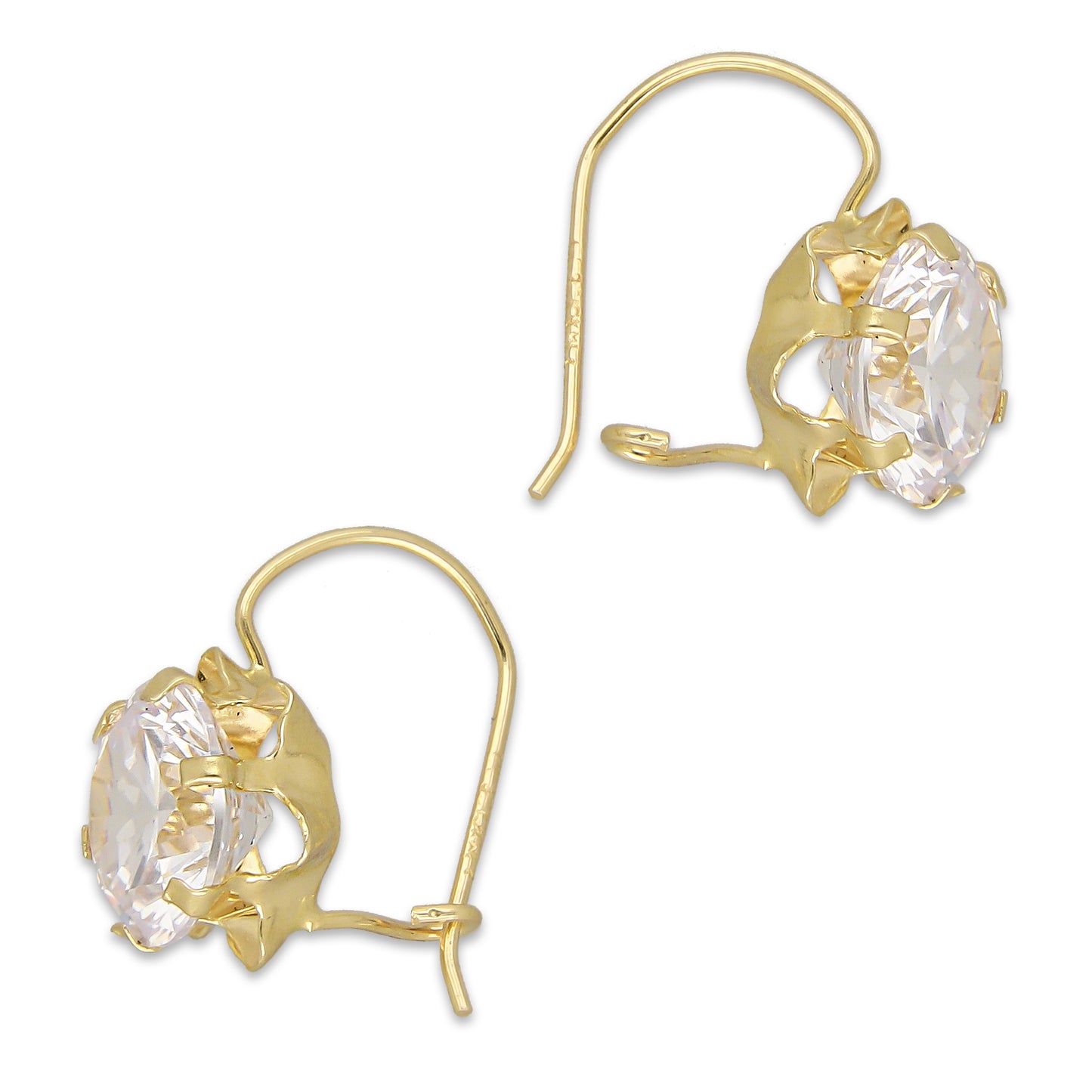 LPEAR004 Arete Arillo Oro Sólido 10K Modelo Zirconia Blanca 9 mm Redonda Base Flor 4286560976