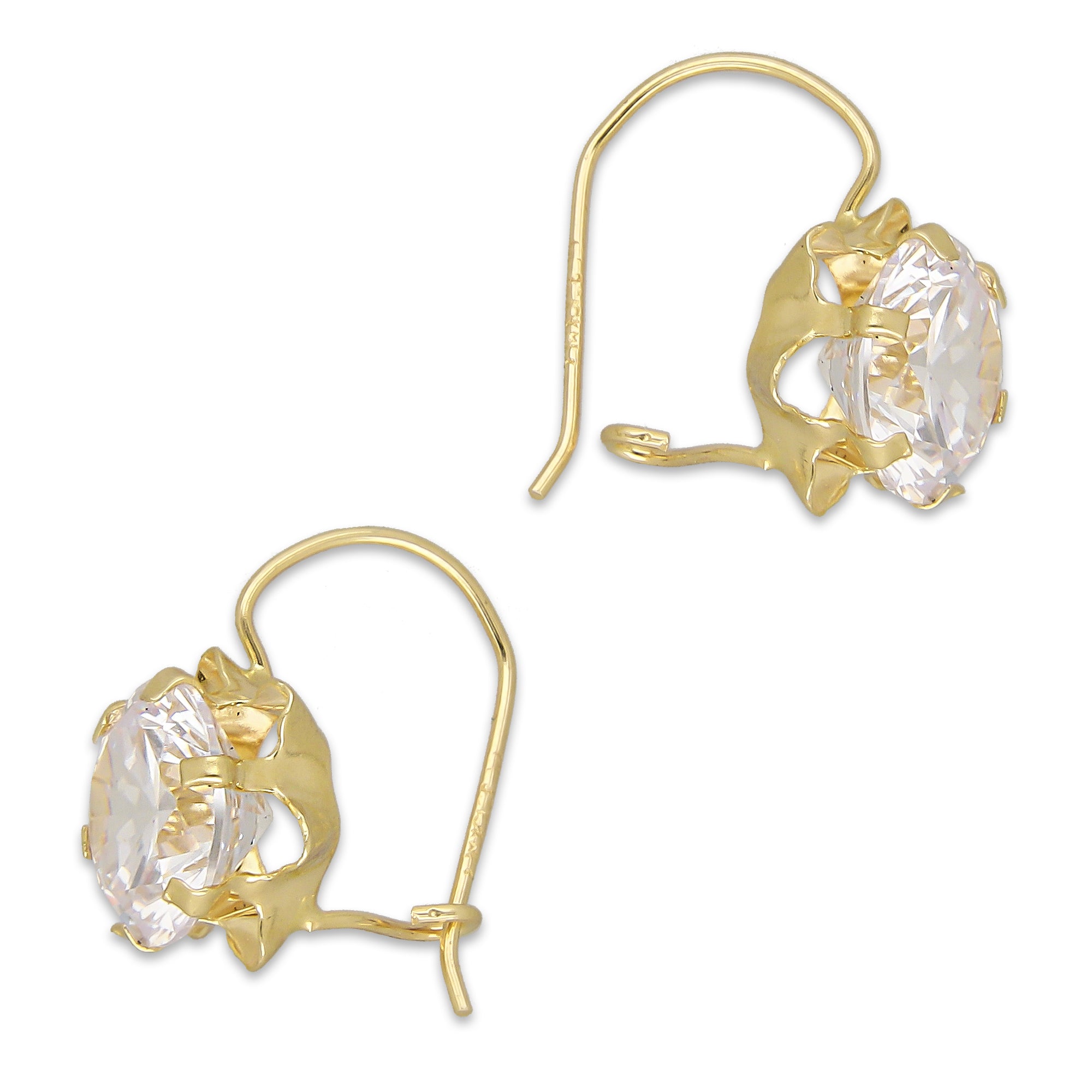 LPEAR004 Arete Arillo Oro Sólido 10K Modelo Zirconia Blanca 9 mm Redonda Base Flor 4286560976