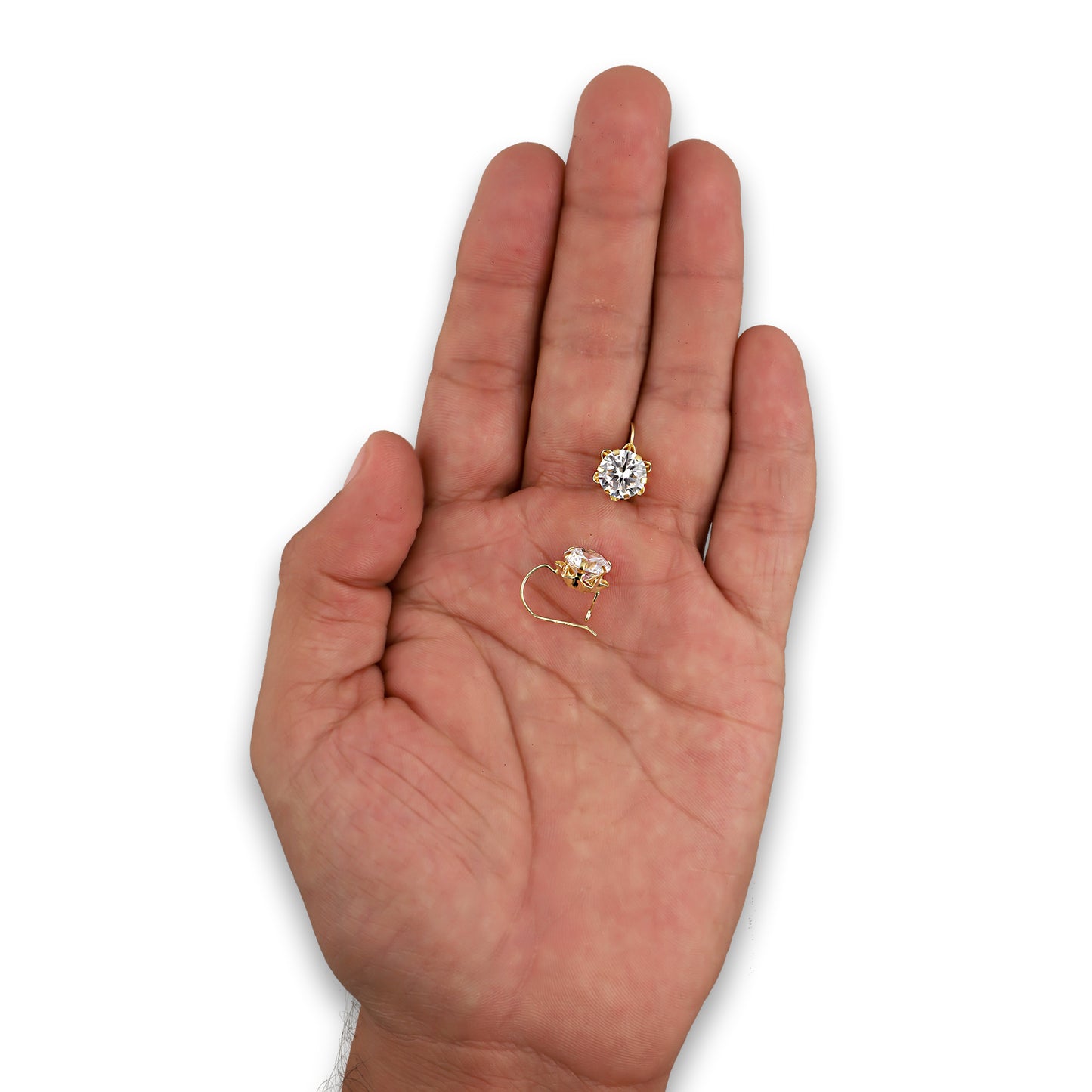 LPEAR004 Arete Arillo Oro Sólido 10K Modelo Zirconia Blanca 9 mm Redonda Base Flor 4286560976