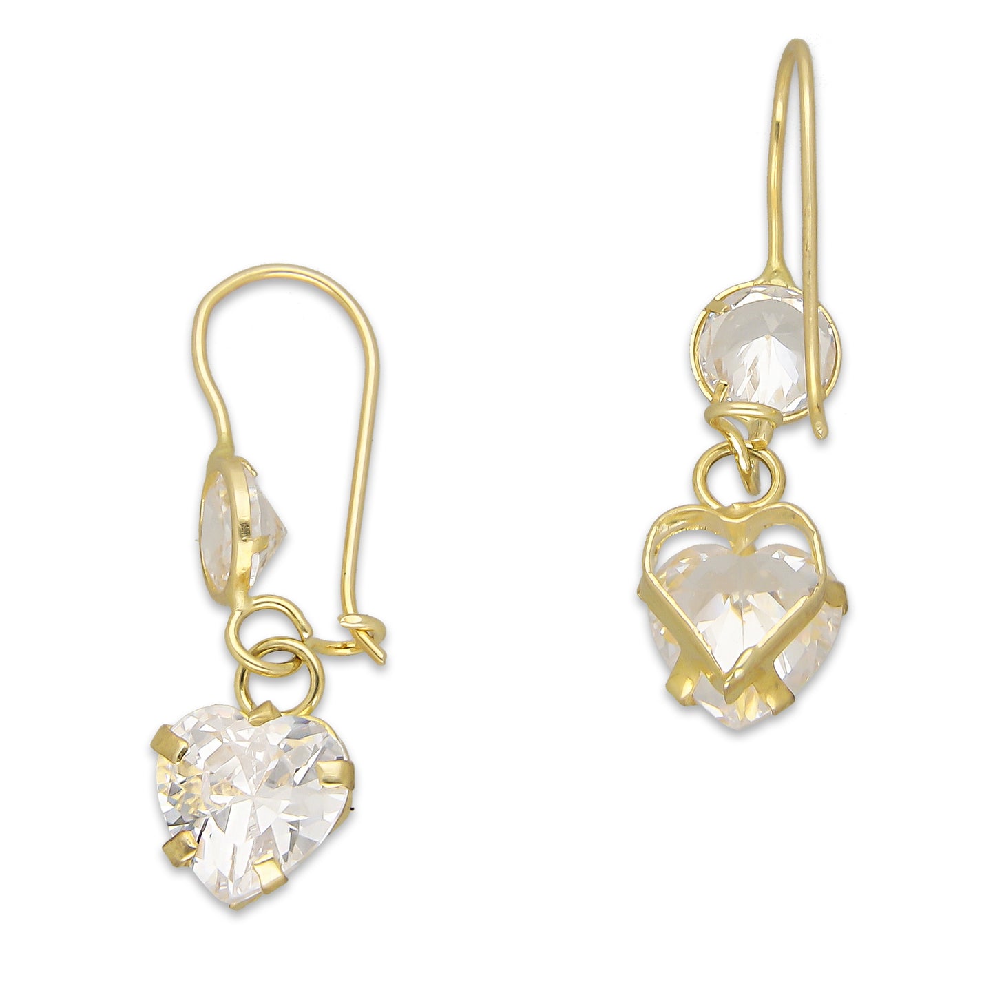LPEAR005 Arete Arillo Oro Sólido 10K Modelo Corazón de Zirconia Blanca Colgante 2531023059