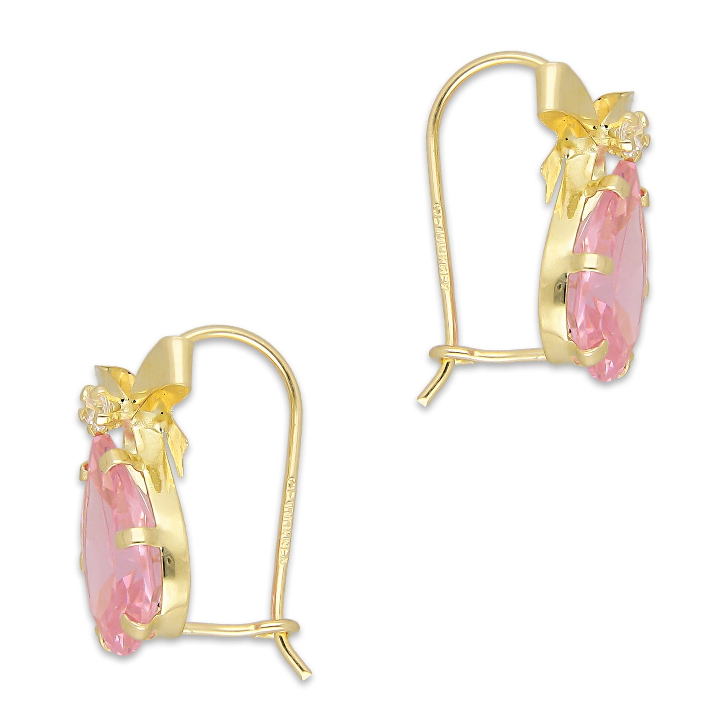 LPEAR009 Arete Arillo Oro Sólido 10K Modelo Moñito con Zirconia de Gota Rosa 2531139165