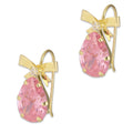 LPEAR009 Arete Arillo Oro Sólido 10K Modelo Moñito con Zirconia de Gota Rosa 2531139165