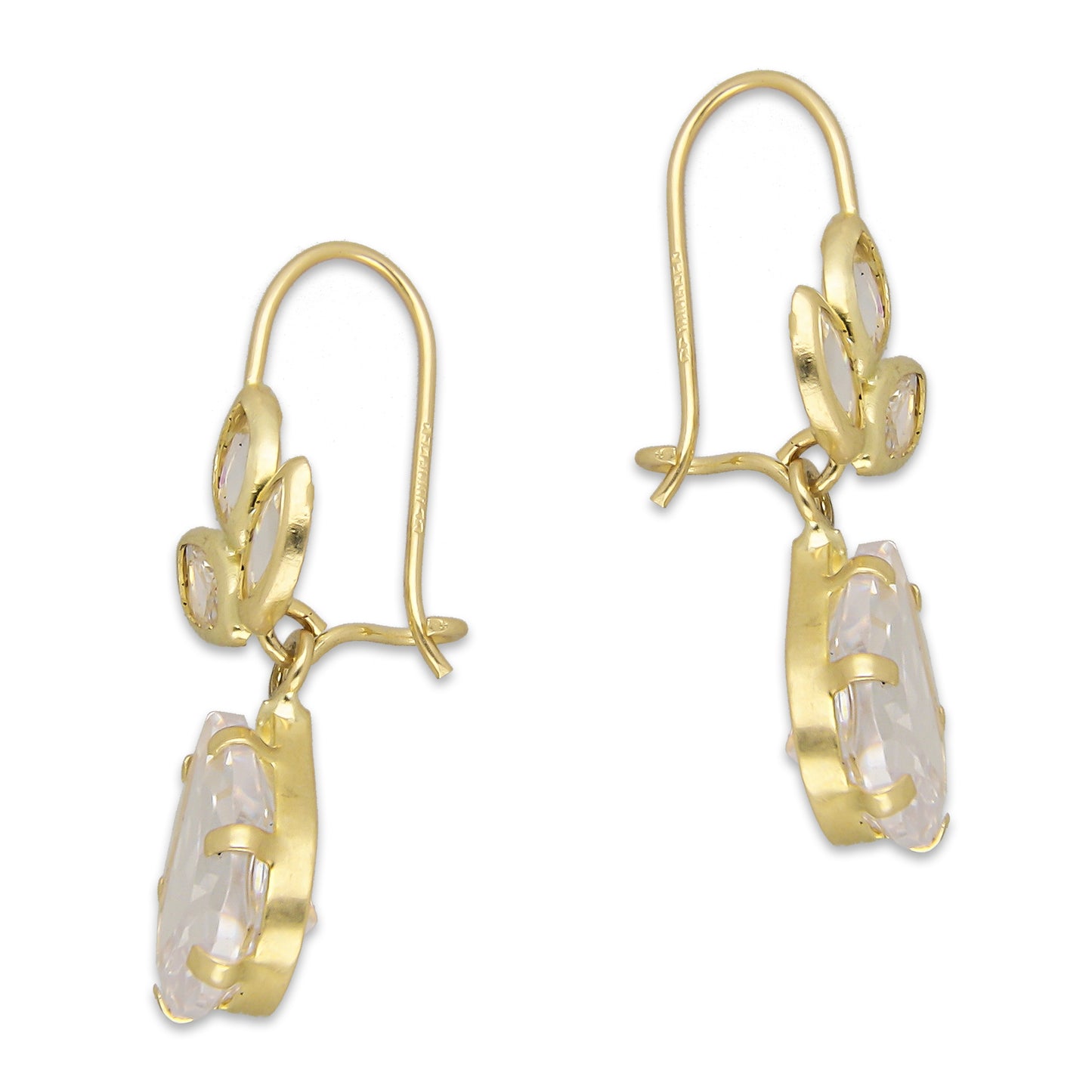 LPEAR010 Arete Arillo Oro Sólido 10K Modelo 3 Hojitas con Zirconia de Gota Blanca 2530971063