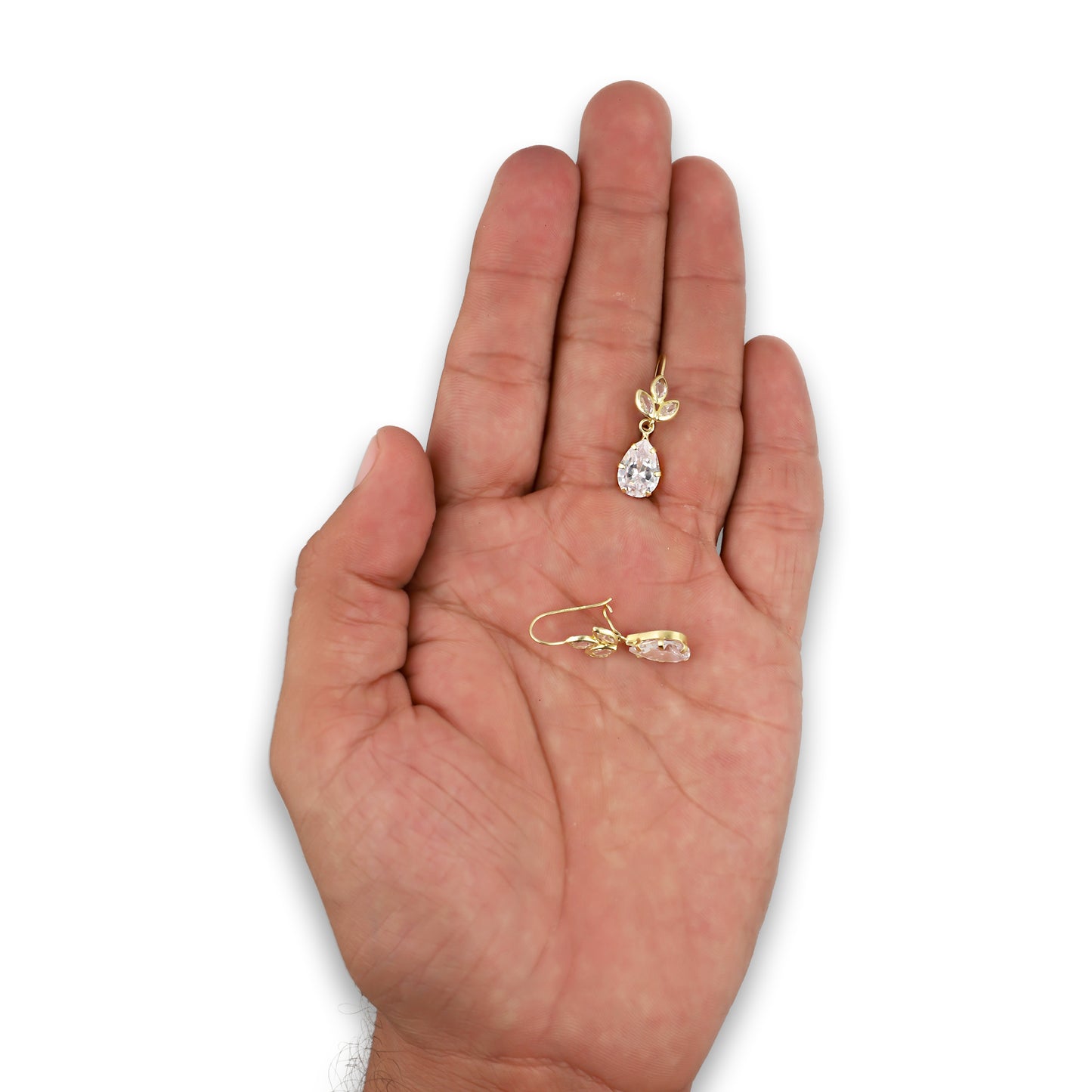 LPEAR010 Arete Arillo Oro Sólido 10K Modelo 3 Hojitas con Zirconia de Gota Blanca 2530971063