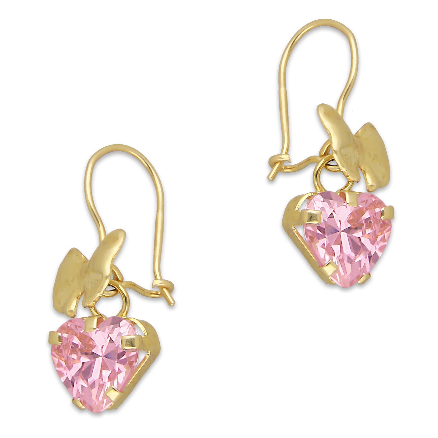 LPEAR014 Arete Arillo Oro Sólido 10K Modelo Moñito Troquelado con Zirconia Rosa Corazón Colgante 2530984169