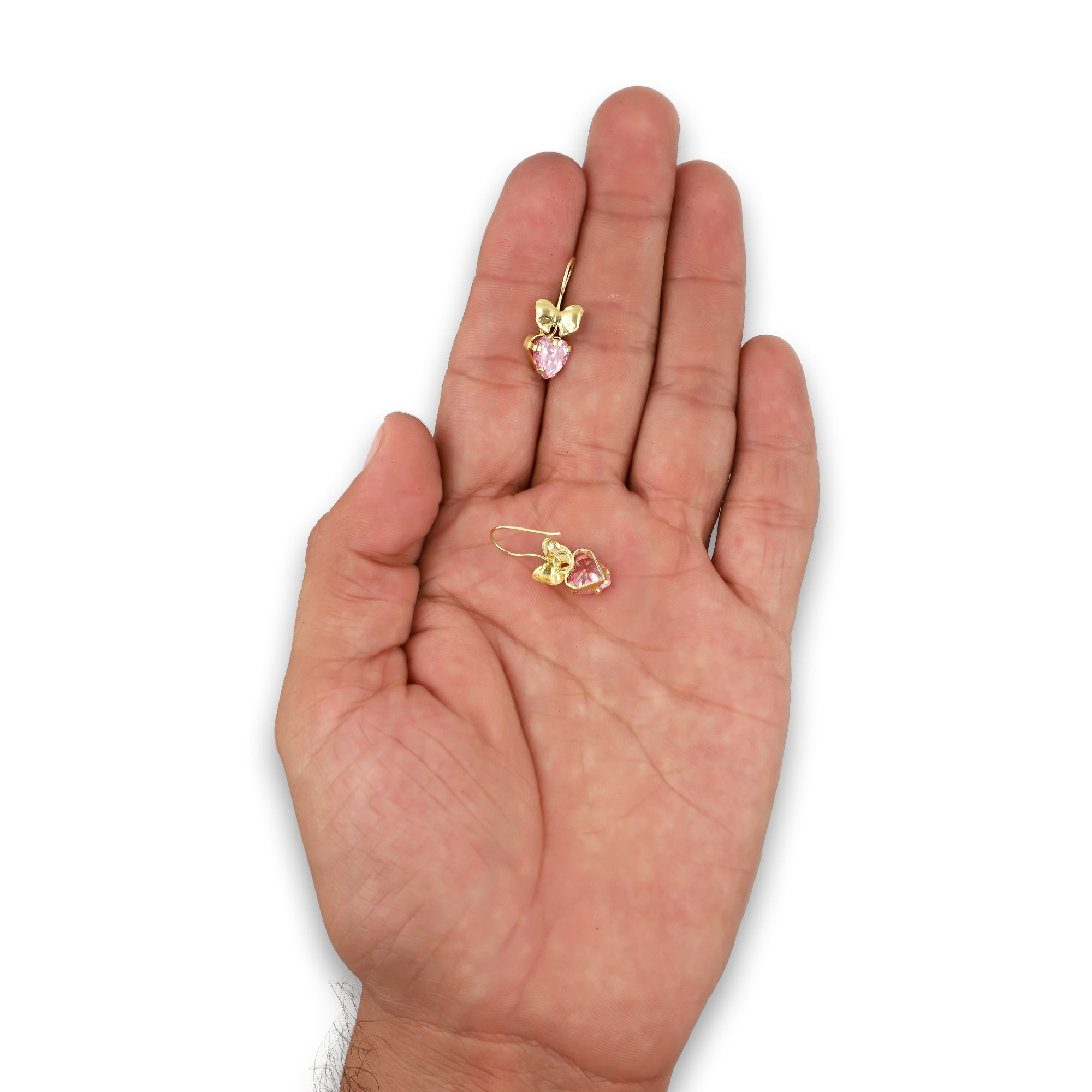 LPEAR014 Arete Arillo Oro Sólido 10K Modelo Moñito Troquelado con Zirconia Rosa Corazón Colgante 2530984169