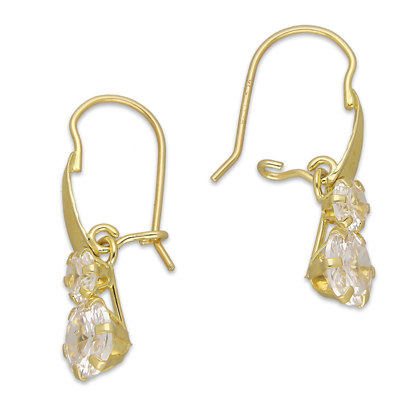 LPEAR016 Arete Arillo Oro Sólido 10K Modelo Hojita Triangular con 2 Zirconias Blancas Colgantes 2531187855