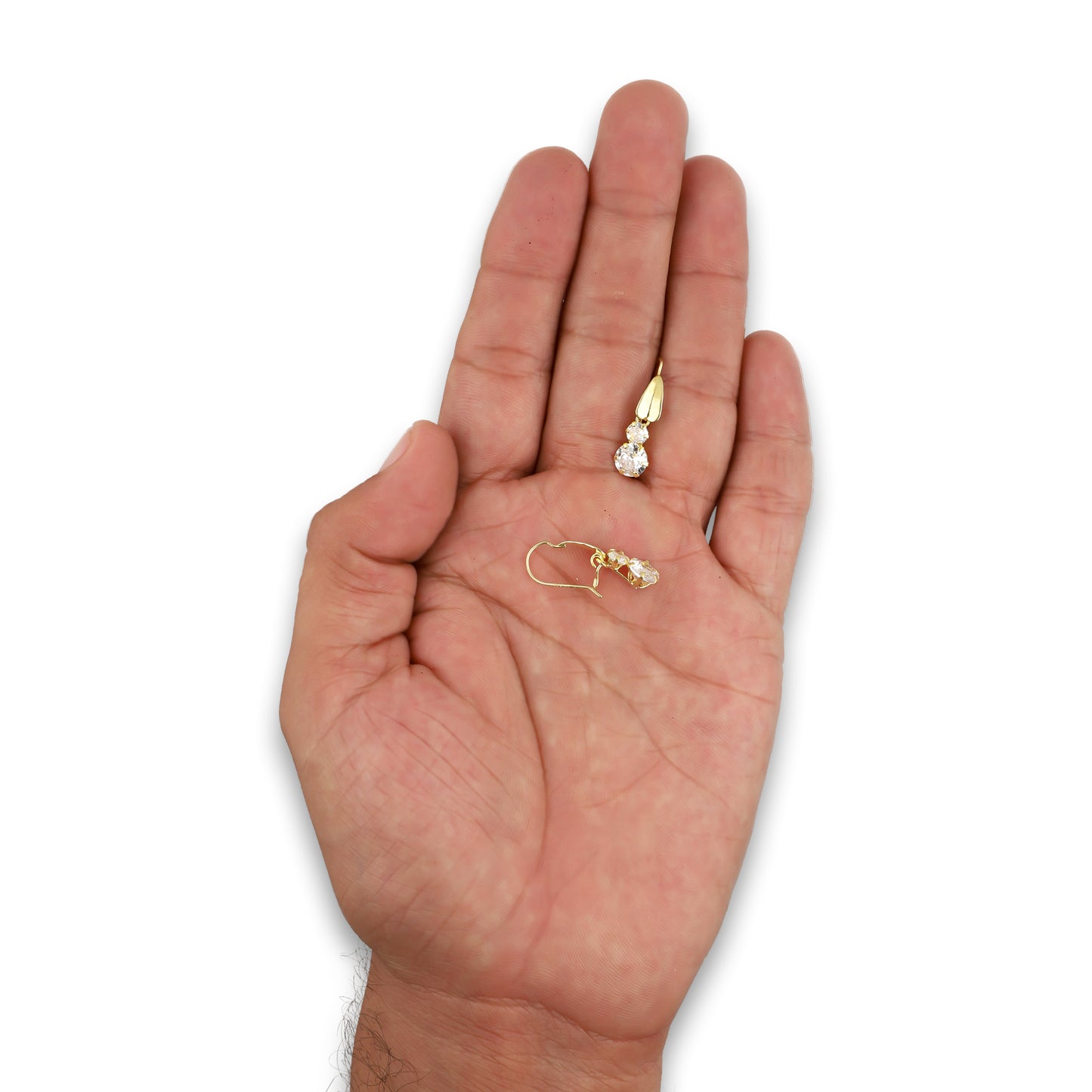 LPEAR016 Arete Arillo Oro Sólido 10K Modelo Hojita Triangular con 2 Zirconias Blancas Colgantes 2531187855