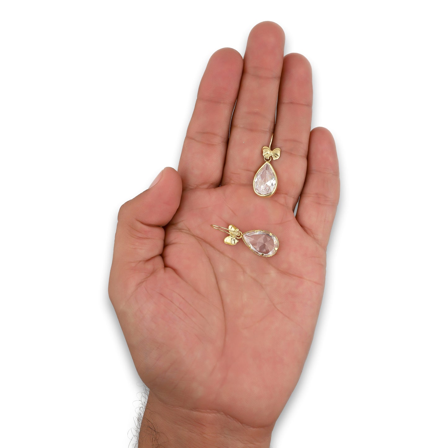 LPEAR017 Arete Arillo Oro Sólido 10K Modelo Moñito Troquelado con Gota de Zirconia Blanca Colgante 2530958523