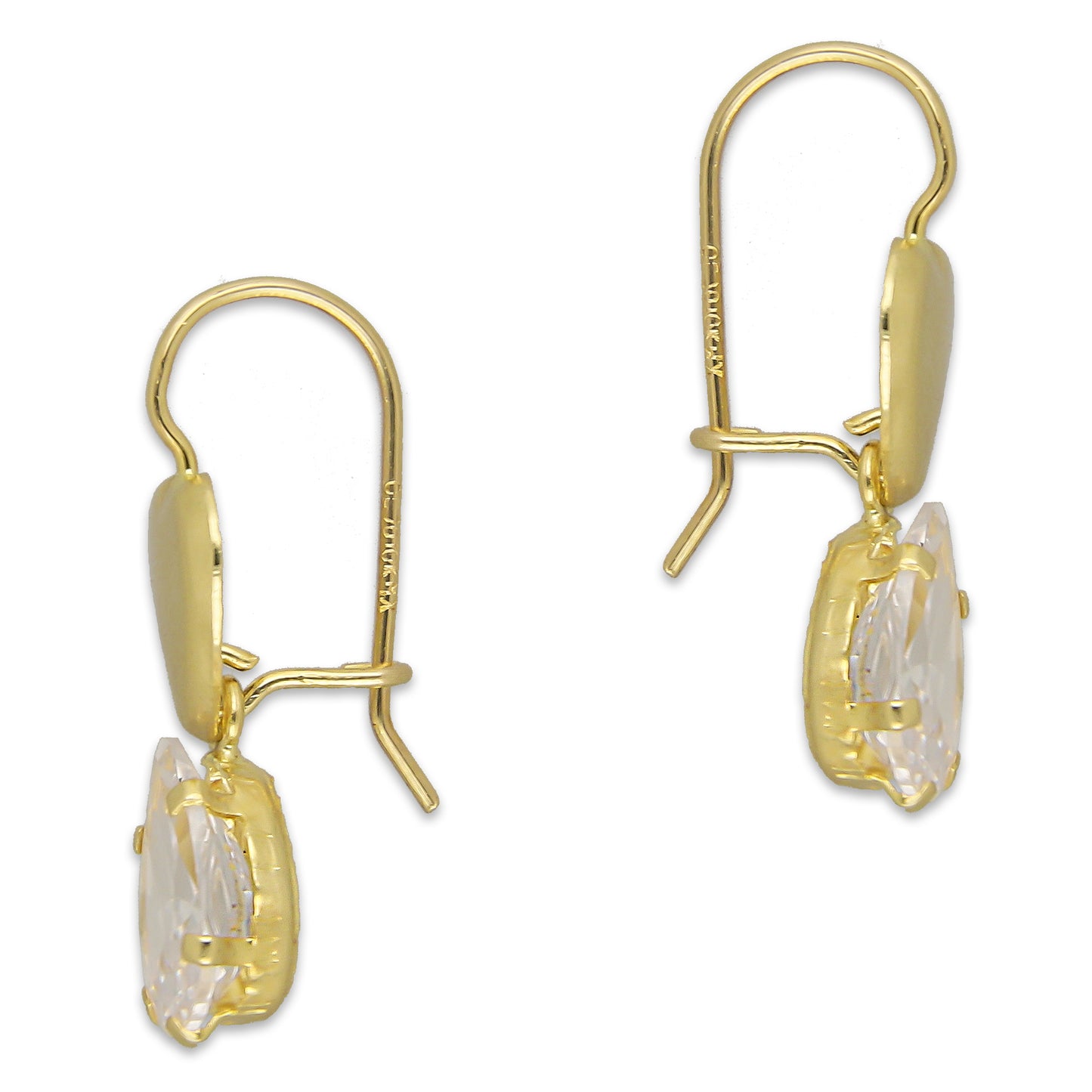 LPEAR018 Arete Arillo Oro Sólido 10K Modelo Corazón Bombeado Liso con Zirconia Blanca de Gota Colgante 2531061773