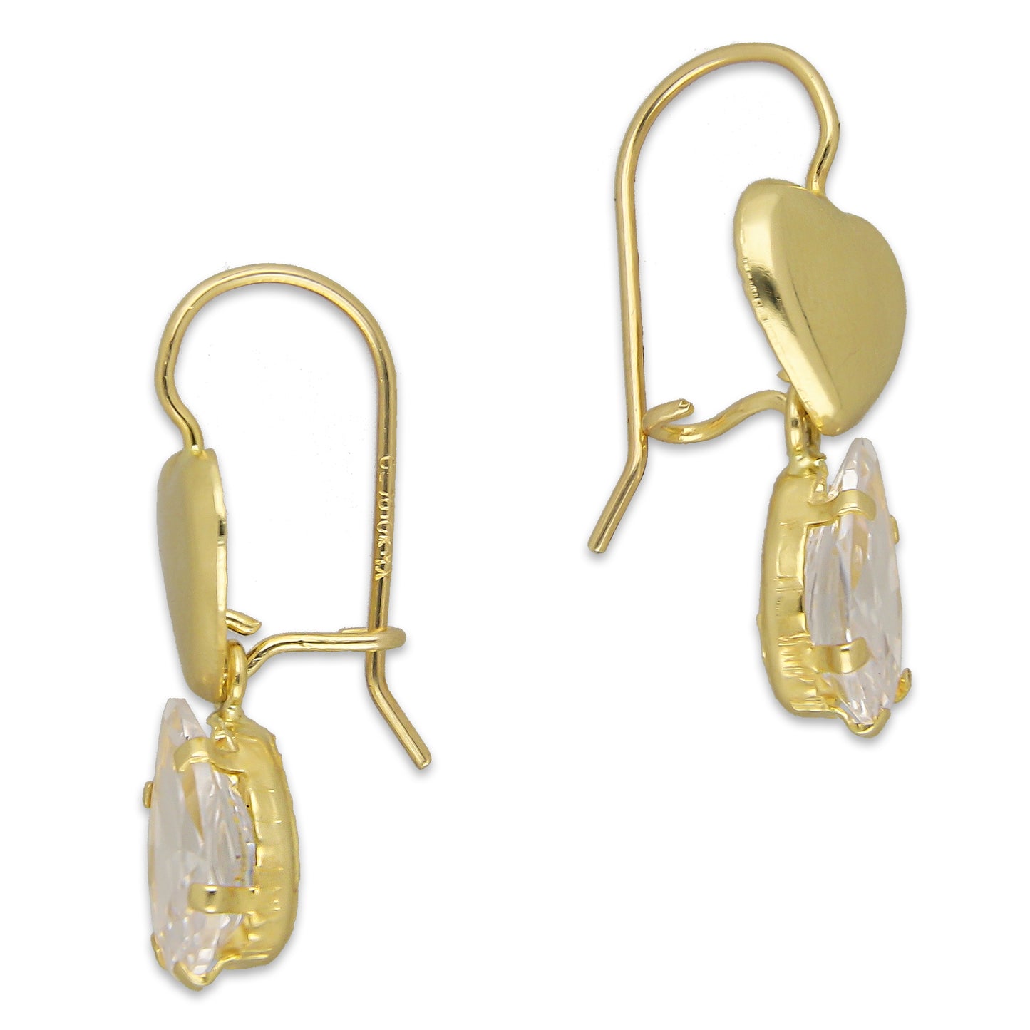 LPEAR018 Arete Arillo Oro Sólido 10K Modelo Corazón Bombeado Liso con Zirconia Blanca de Gota Colgante 2531061773