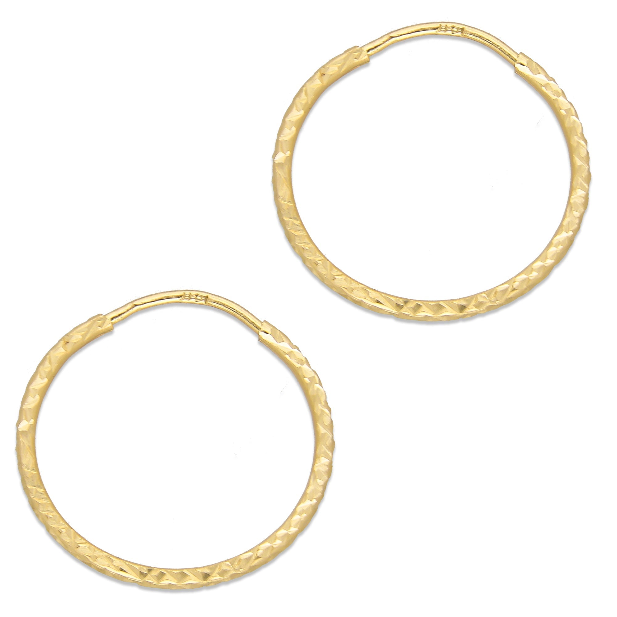 LPEAR020 Arete Arracada de Tubo Diamantada en Oro Sólido 14K 2 cm de Diámetro