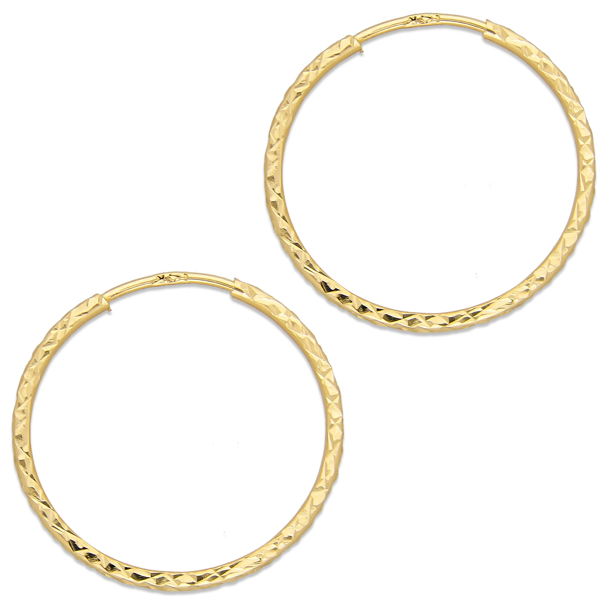 LPEAR021 Arete Arracada de Tubo Diamantada en Oro Sólido 14K 2.3 cm de Diámetro