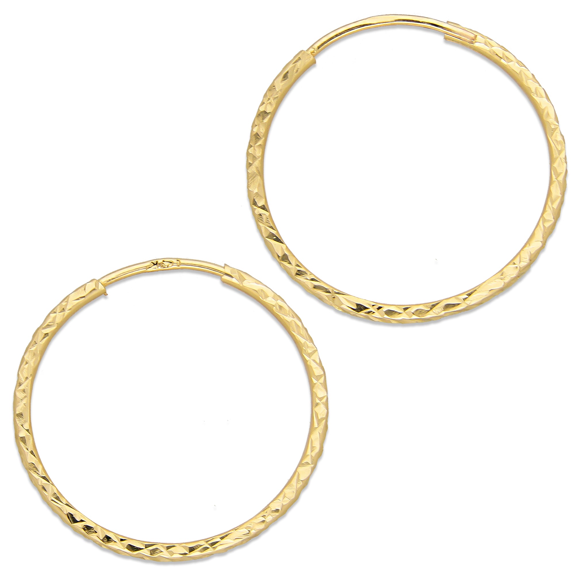 LPEAR021 Arete Arracada de Tubo Diamantada en Oro Sólido 14K 2.3 cm de Diámetro