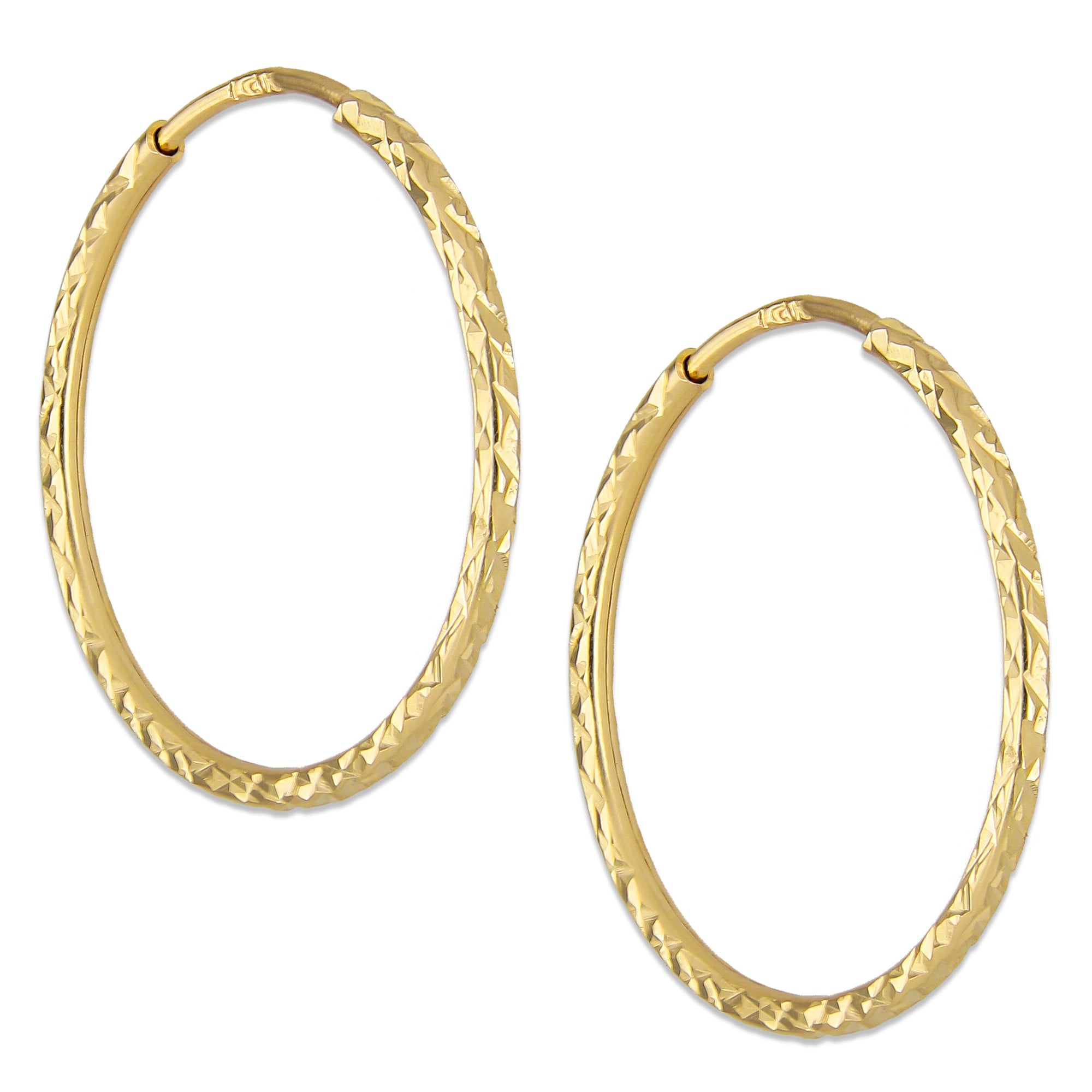 LPEAR021 Arete Arracada de Tubo Diamantada en Oro Sólido 14K 2.3 cm de Diámetro