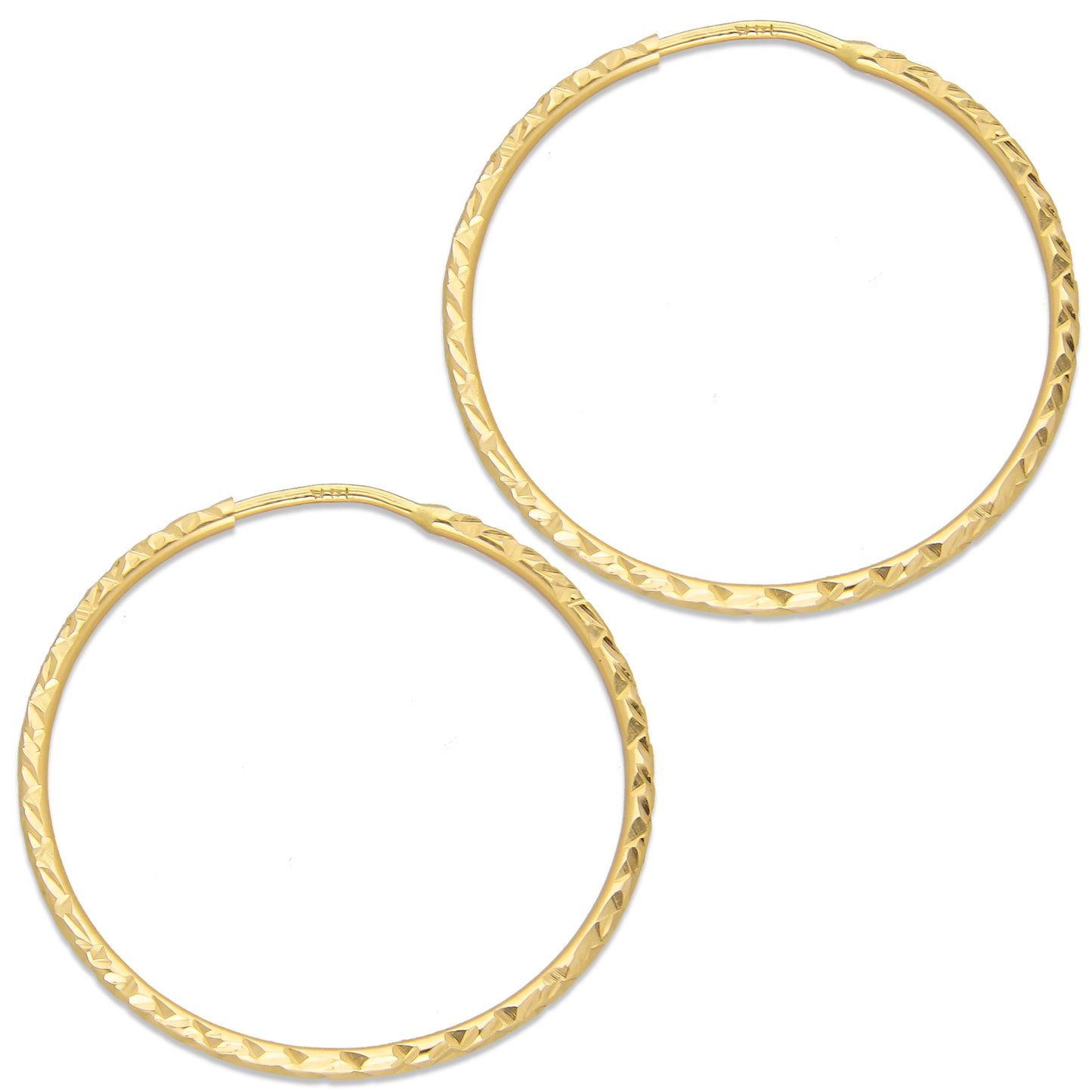 LPEAR022 Arete Arracada de Tubo Diamantada en Oro Sólido 14K 2.8 cm de Diámetro