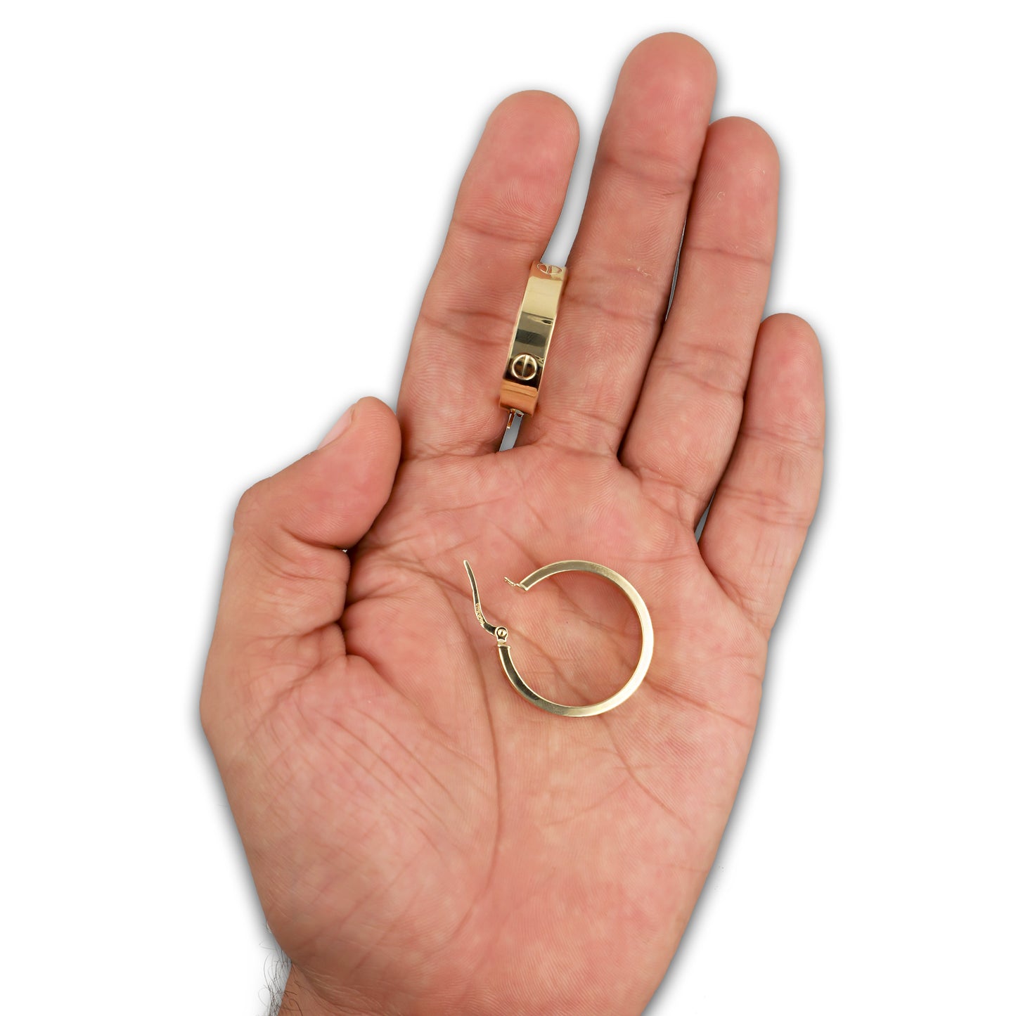 LPEAR024 Arete Arracada Lisa Cart Tornillo en Oro Sólido 10K Ancho 6 mm, Grosor 2 mm, Diámetro 2.5 cm