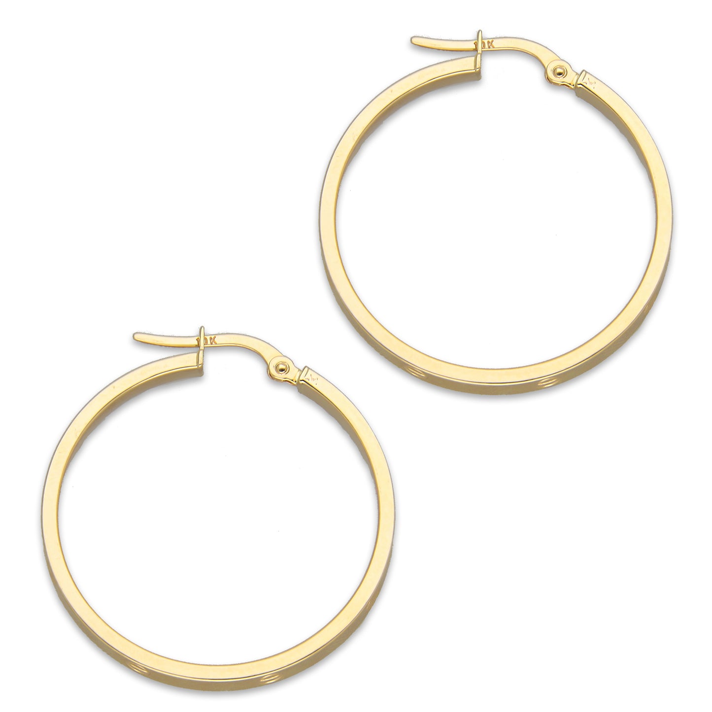 LPEAR025 Arete Arracada Lisa Cart Tornillo en Oro Sólido 10K Ancho 4 mm, Grosor 1.7 mm, Diámetro 3 cm