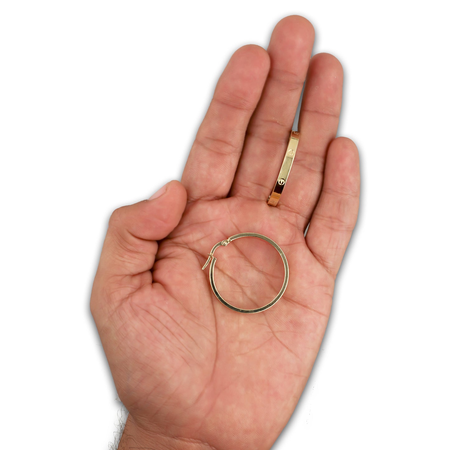 LPEAR025 Arete Arracada Lisa Cart Tornillo en Oro Sólido 10K Ancho 4 mm, Grosor 1.7 mm, Diámetro 3 cm