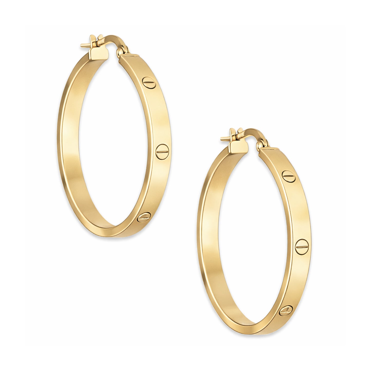 LPEAR025 Arete Arracada Lisa Cart Tornillo en Oro Sólido 10K Ancho 4 mm, Grosor 1.7 mm, Diámetro 3 cm