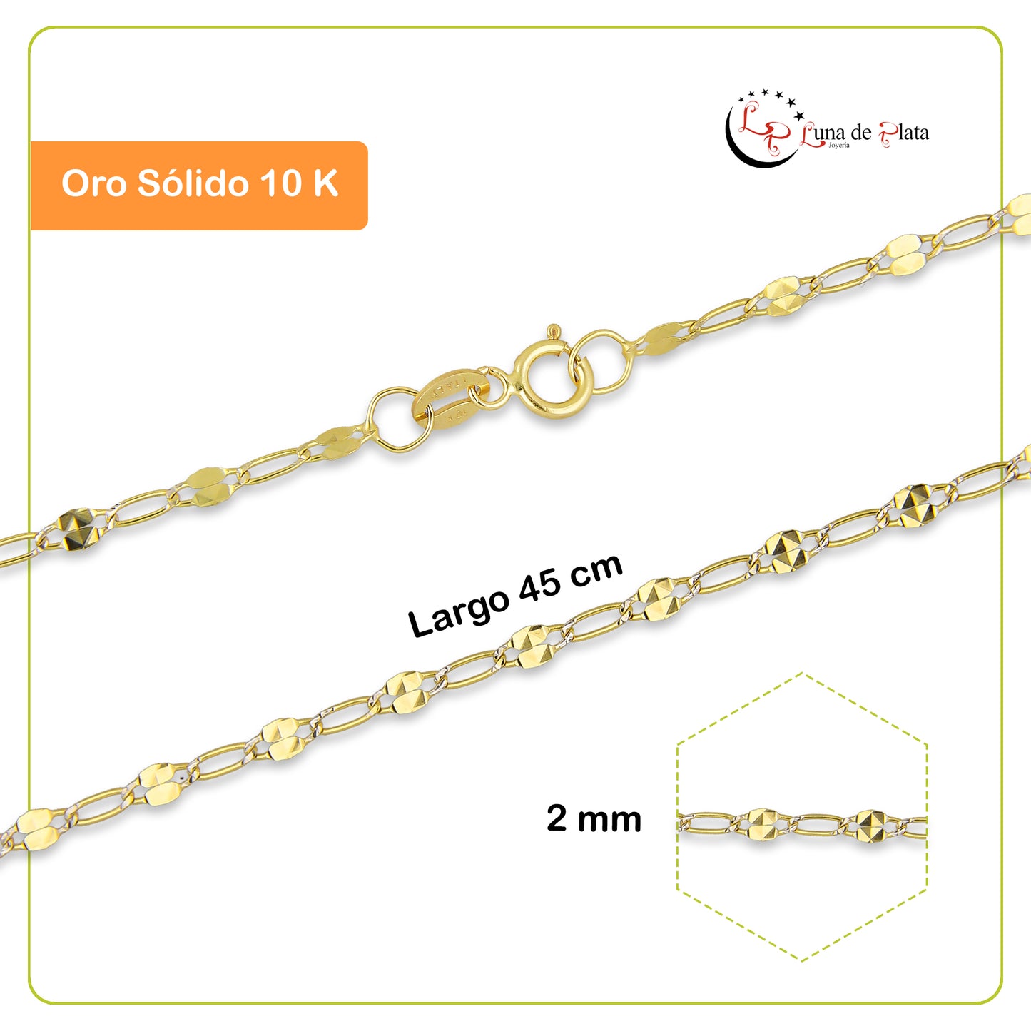 LPECU003-45 Cadena Oro Sólido 10K Mod Ancla Diamantada 1x1 2 mm x 45 cm 2531193661