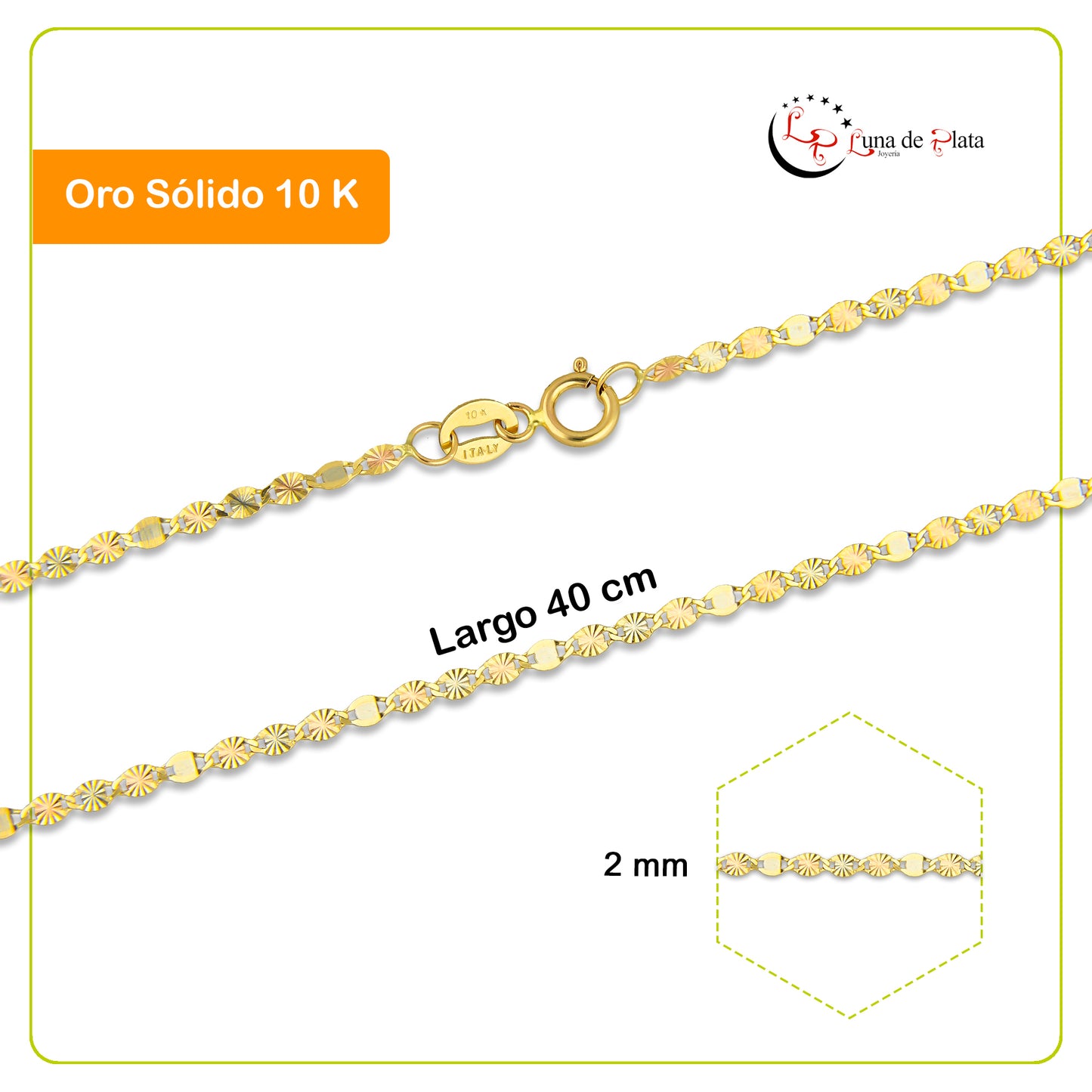 LPECU004-40 Cadena Oro Sólido 10K Florentino Mod Ancla Óvalo Diamantada 3x1 2 mm x 40 cm 4287536434