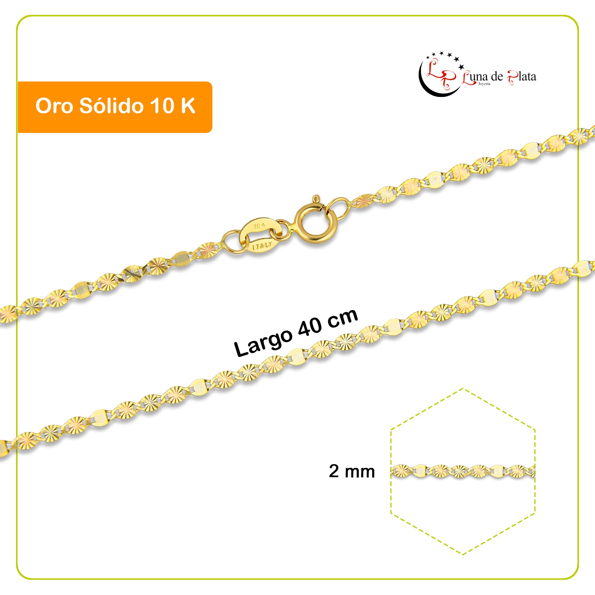LPECU004-40 Cadena Oro Sólido 10K Florentino Mod Ancla Óvalo Diamantada 3x1 2 mm x 40 cm 4287536434