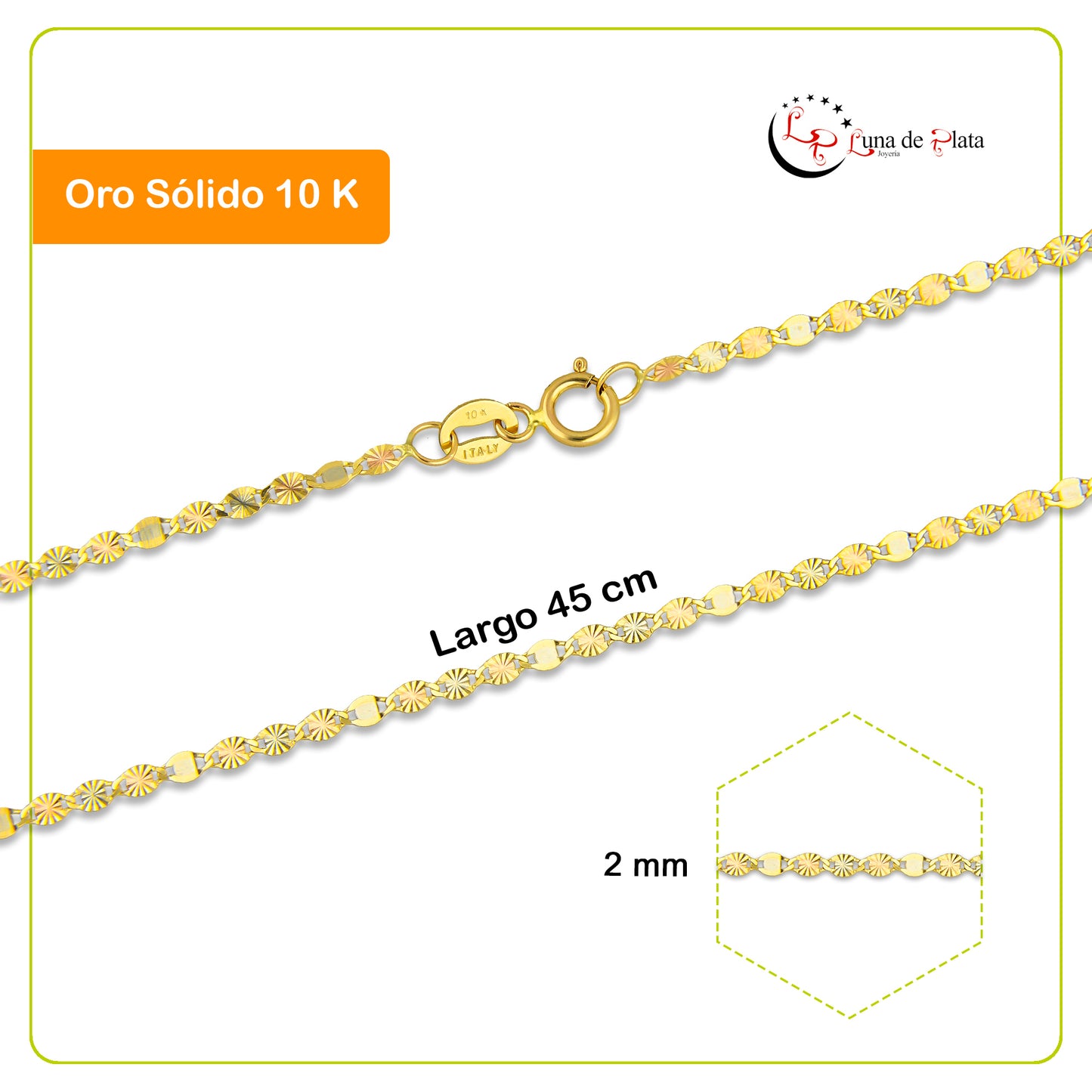 LPECU004-45 Cadena Oro Sólido 10K Florentino Mod Ancla Óvalo Diamantada 3x1 2 mm x 45 cm 4287938860