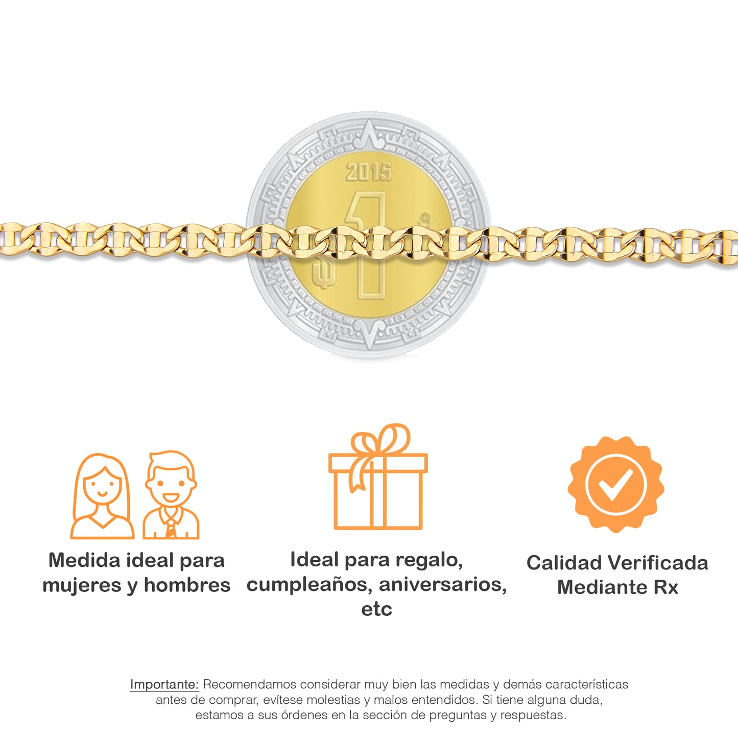 LPECU005-55 Cadena Oro Sólido 10K Mod Ancla Lisa 3 mm x 55 cm