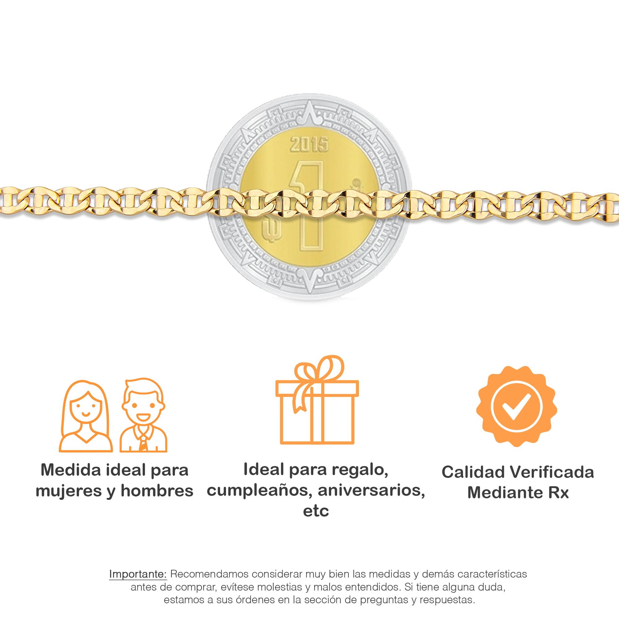 LPECU005-55 Cadena Oro Sólido 10K Mod Ancla Lisa 3 mm x 55 cm