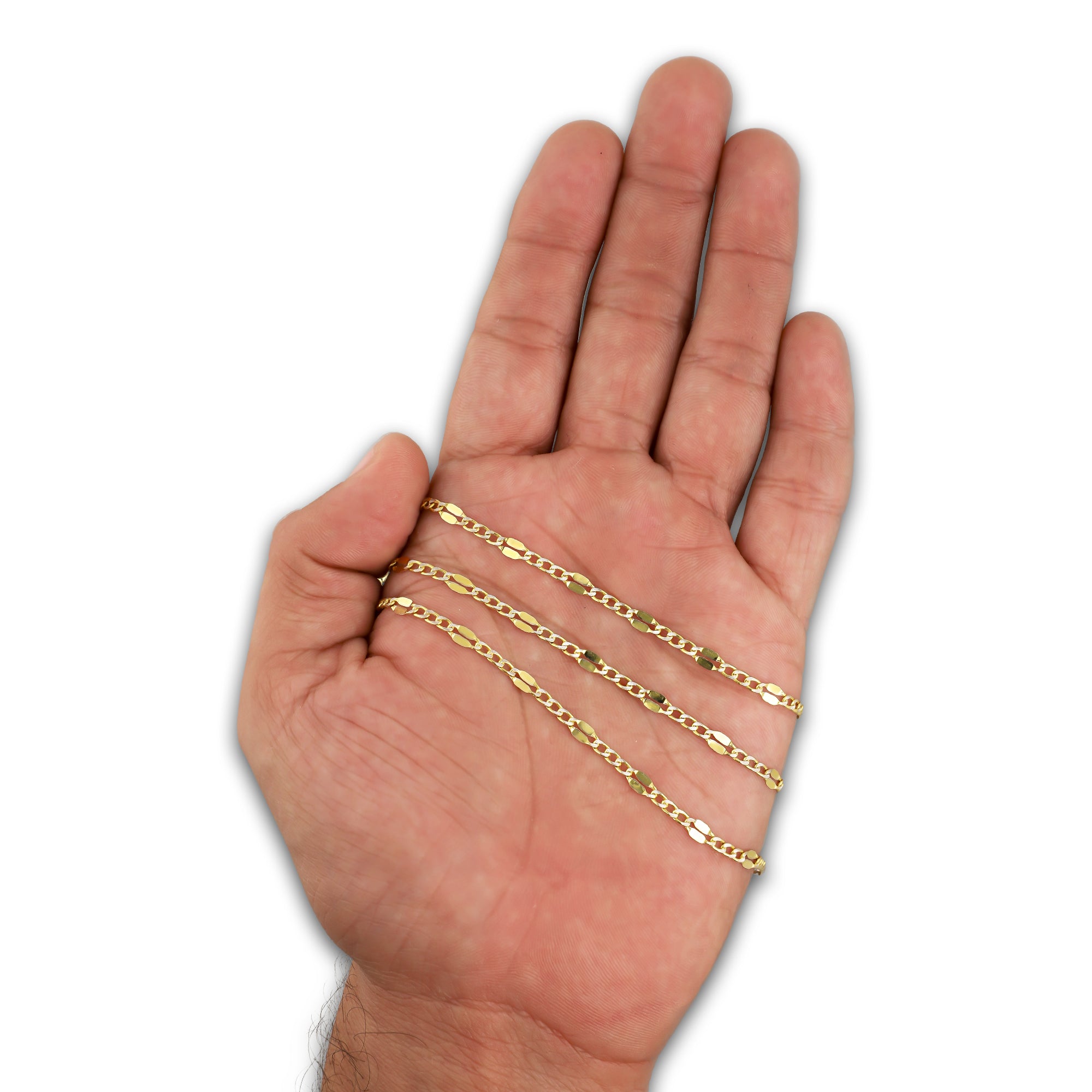 LPECU007-55 Cadena Oro Sólido 10K Mod Fígaro 3*1 Diamantada Forjada 2 mm x 55 cm