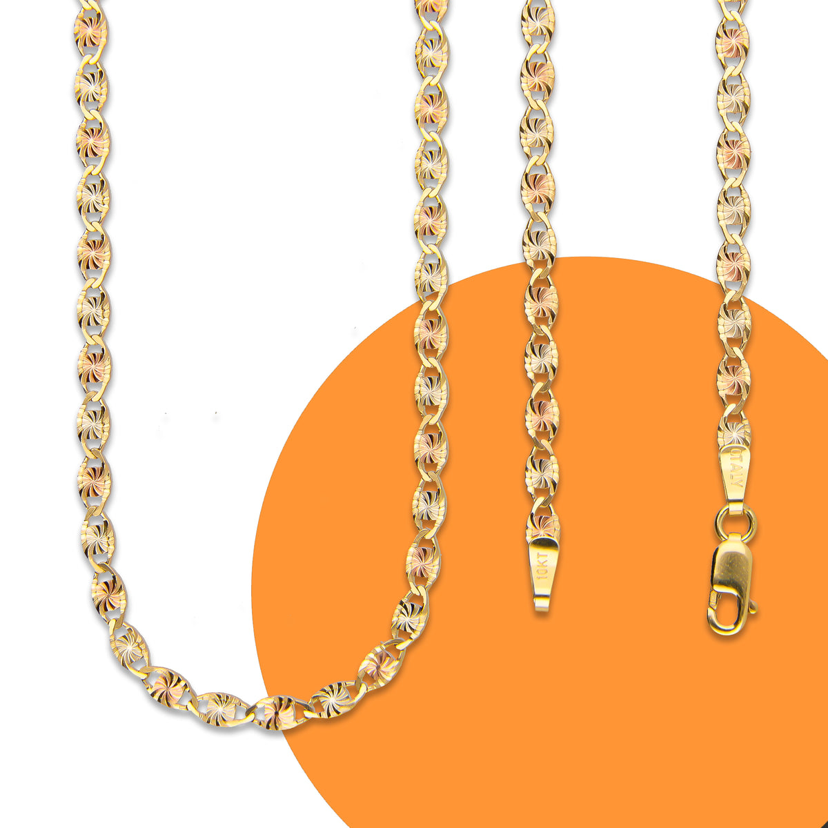 LPECU010-45 Cadena Oro Sólido 10K Florentino Mod Ancla Óvalo Diamantada 3 mm x 45 cm