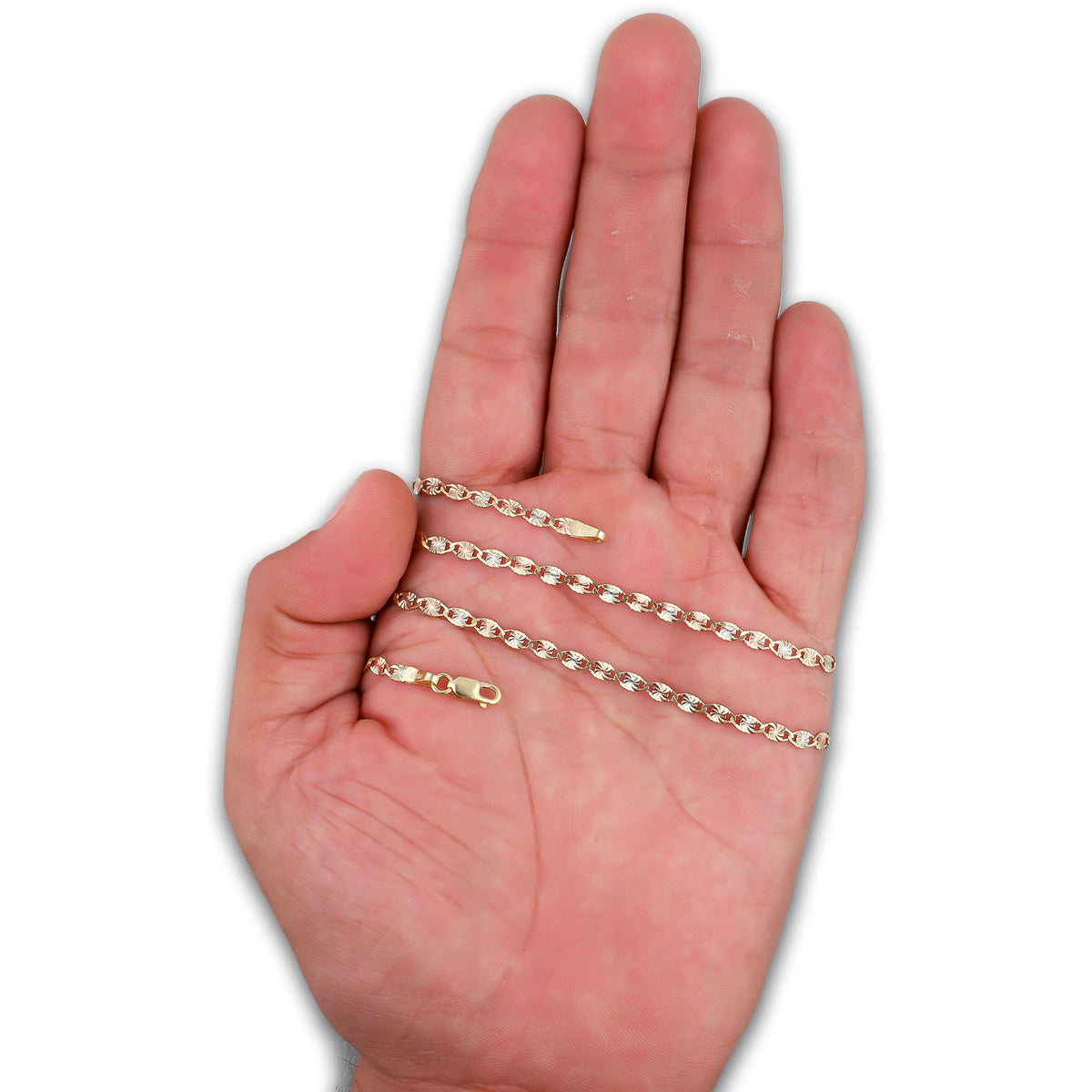 LPECU010-55 Cadena Oro Sólido 10K Florentino Mod Ancla Óvalo Diamantada 3 mm x 55 cm