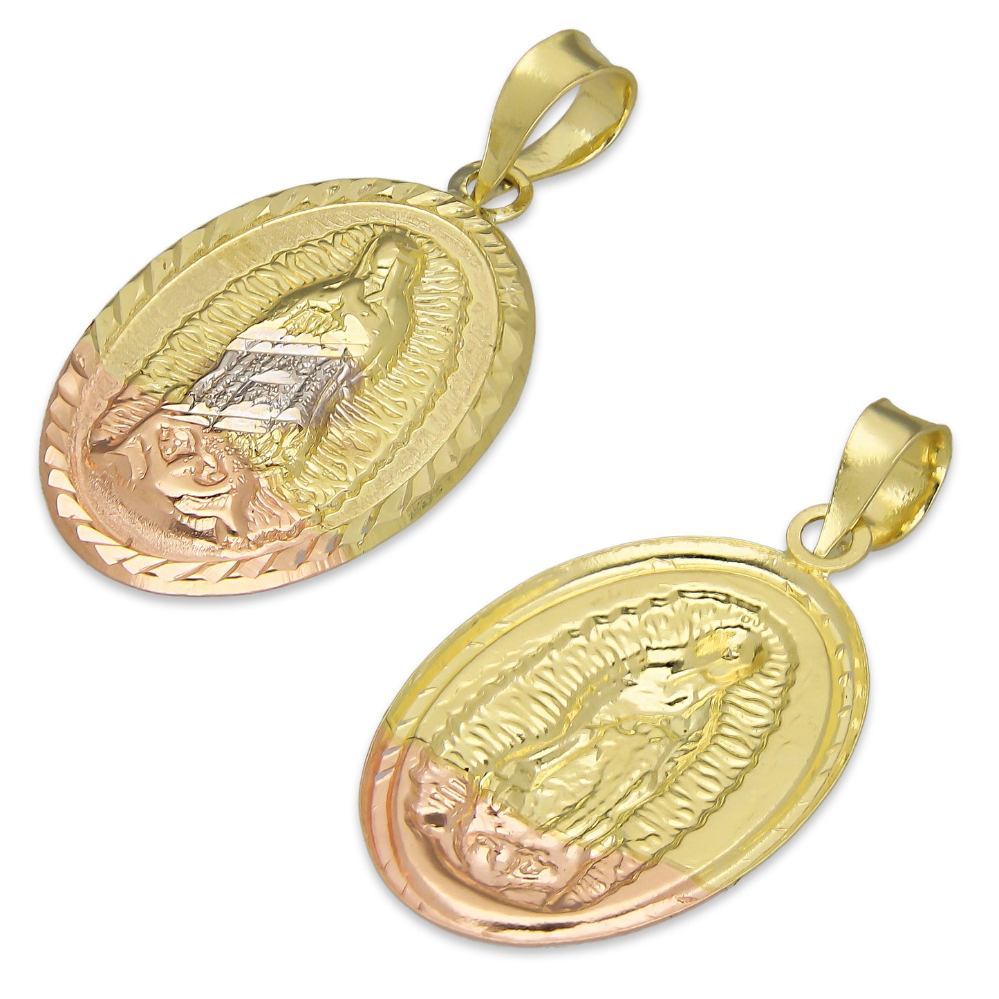 LPEDJ001 Dije Medalla Oval Troquelada Oro Sólido 14K Florentino Virgen de Guadalupe 1.5 cm x 2.8 cm 4287938864