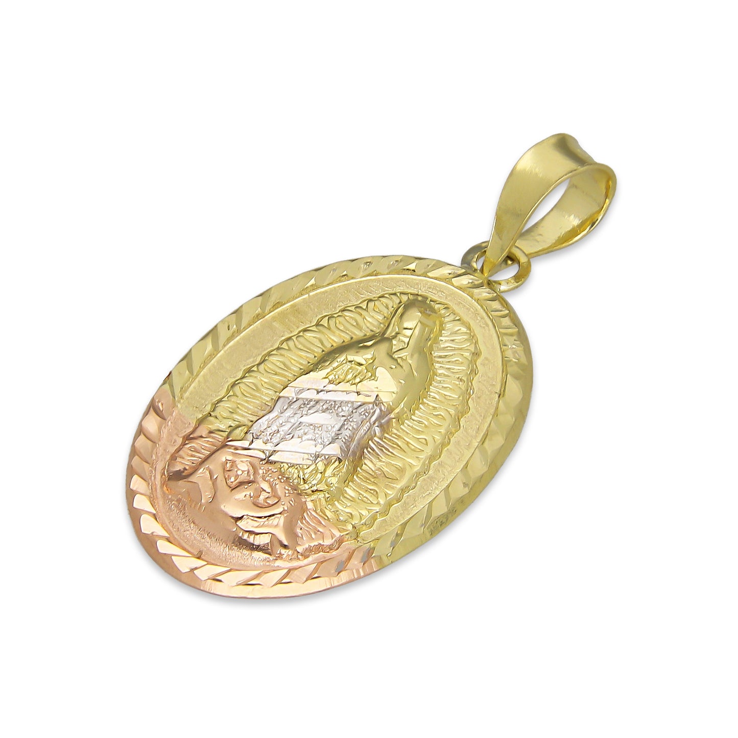 LPEDJ001 Dije Medalla Oval Troquelada Oro Sólido 14K Florentino Virgen de Guadalupe 1.5 cm x 2.8 cm 4287938864